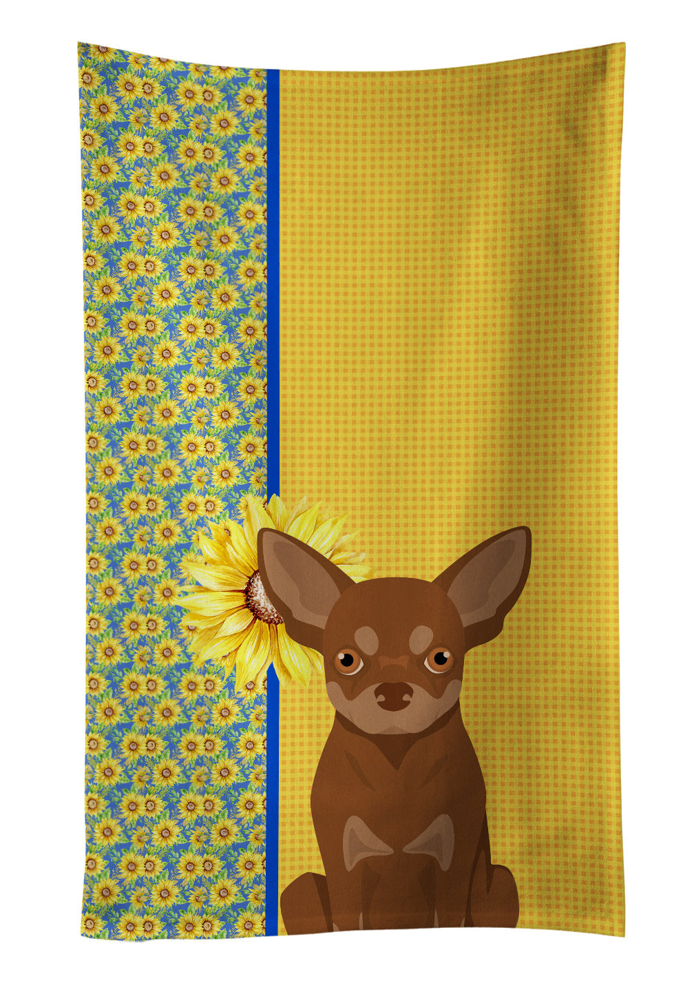 Summer Sunflowers Chocolate and Tan Chihuahua Kitchen Towel Dish Cloths Guest Hand Towel Decorative Bathroom Towel for Face,Tea, Dishcloth, Kitchen and Bath