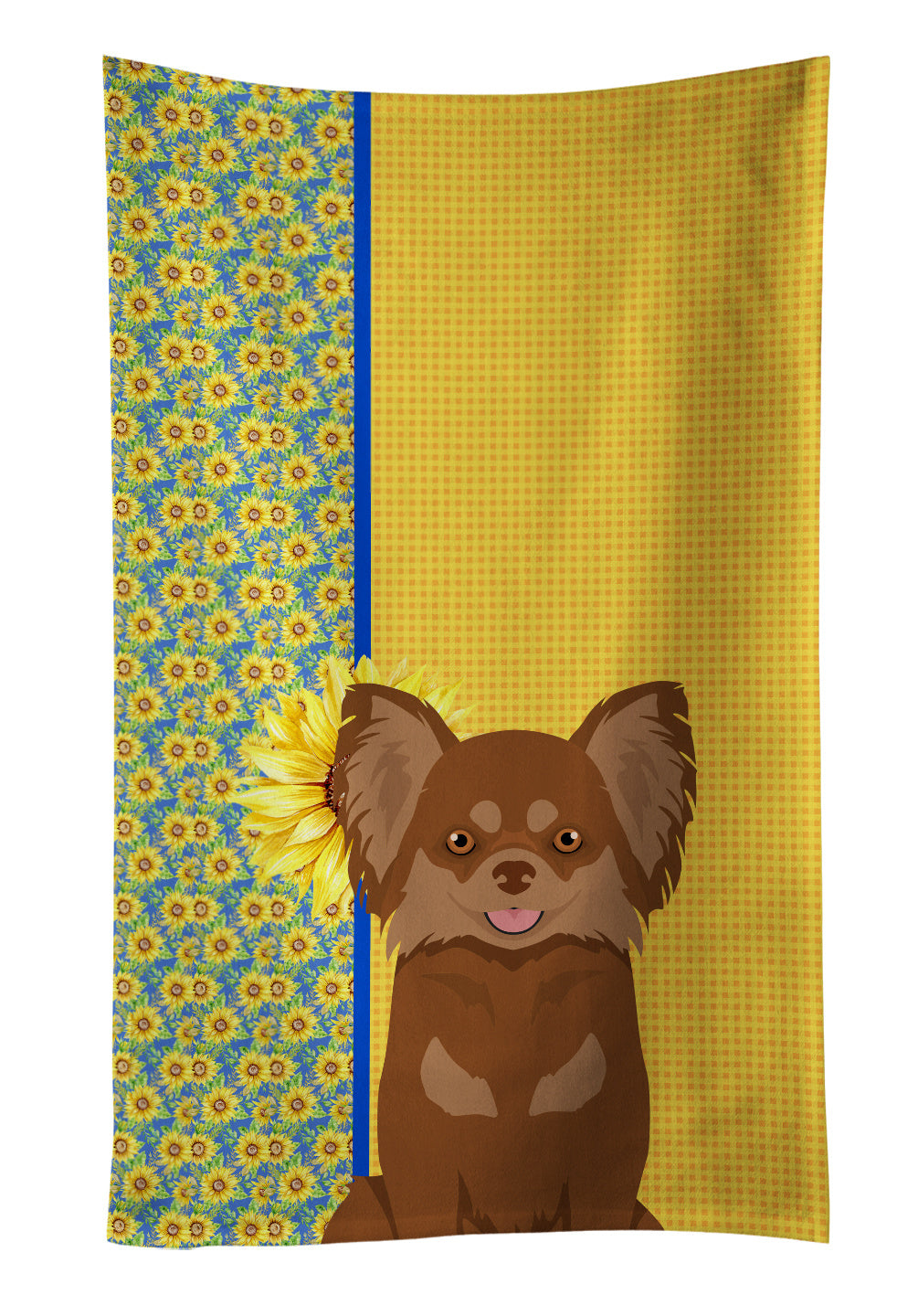 Summer Sunflowers Longhaired Chocolate and Tan Chihuahua Kitchen Towel Dish Cloths Guest Hand Towel Decorative Bathroom Towel for Face,Tea, Dishcloth, Kitchen and Bath