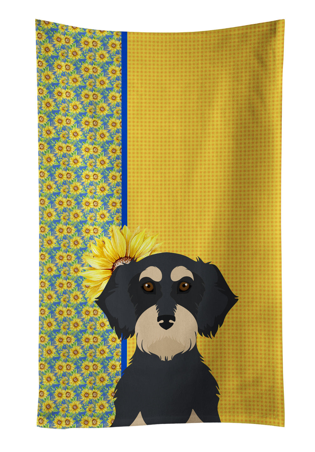 Summer Sunflowers Wirehair Black and Cream Dachshund Kitchen Towel Dish Cloths Guest Hand Towel Decorative Bathroom Towel for Face,Tea, Dishcloth, Kitchen and Bath