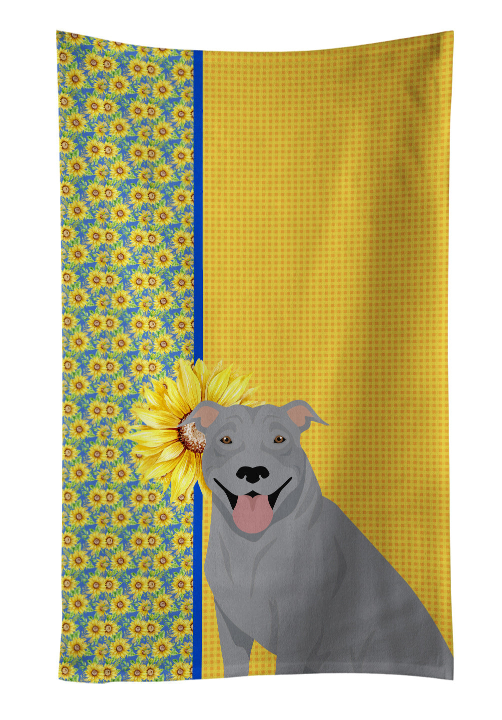 Summer Sunflowers Blue Pit Bull Terrier Kitchen Towel Dish Cloths Guest Hand Towel Decorative Bathroom Towel for Face,Tea, Dishcloth, Kitchen and Bath