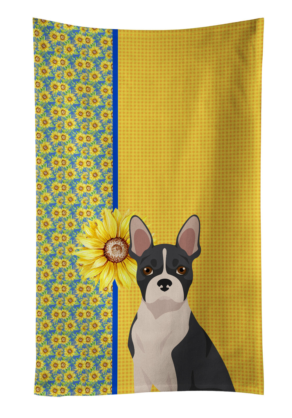 Summer Sunflowers Black Boston Terrier Kitchen Towel Dish Cloths Guest Hand Towel Decorative Bathroom Towel for Face,Tea, Dishcloth, Kitchen and Bath