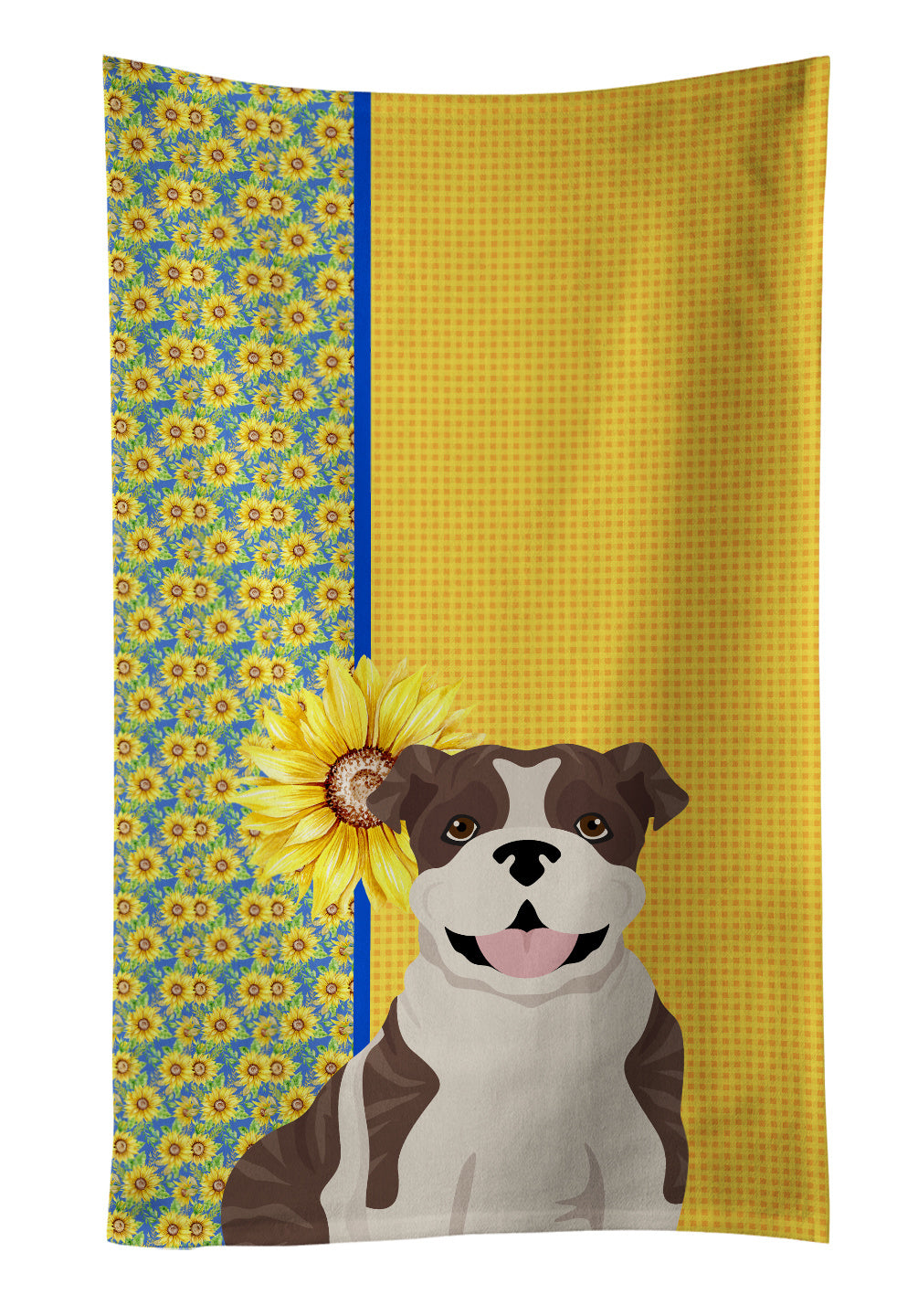 Summer Sunflowers Brindle English Bulldog Kitchen Towel Dish Cloths Guest Hand Towel Decorative Bathroom Towel for Face,Tea, Dishcloth, Kitchen and Bath