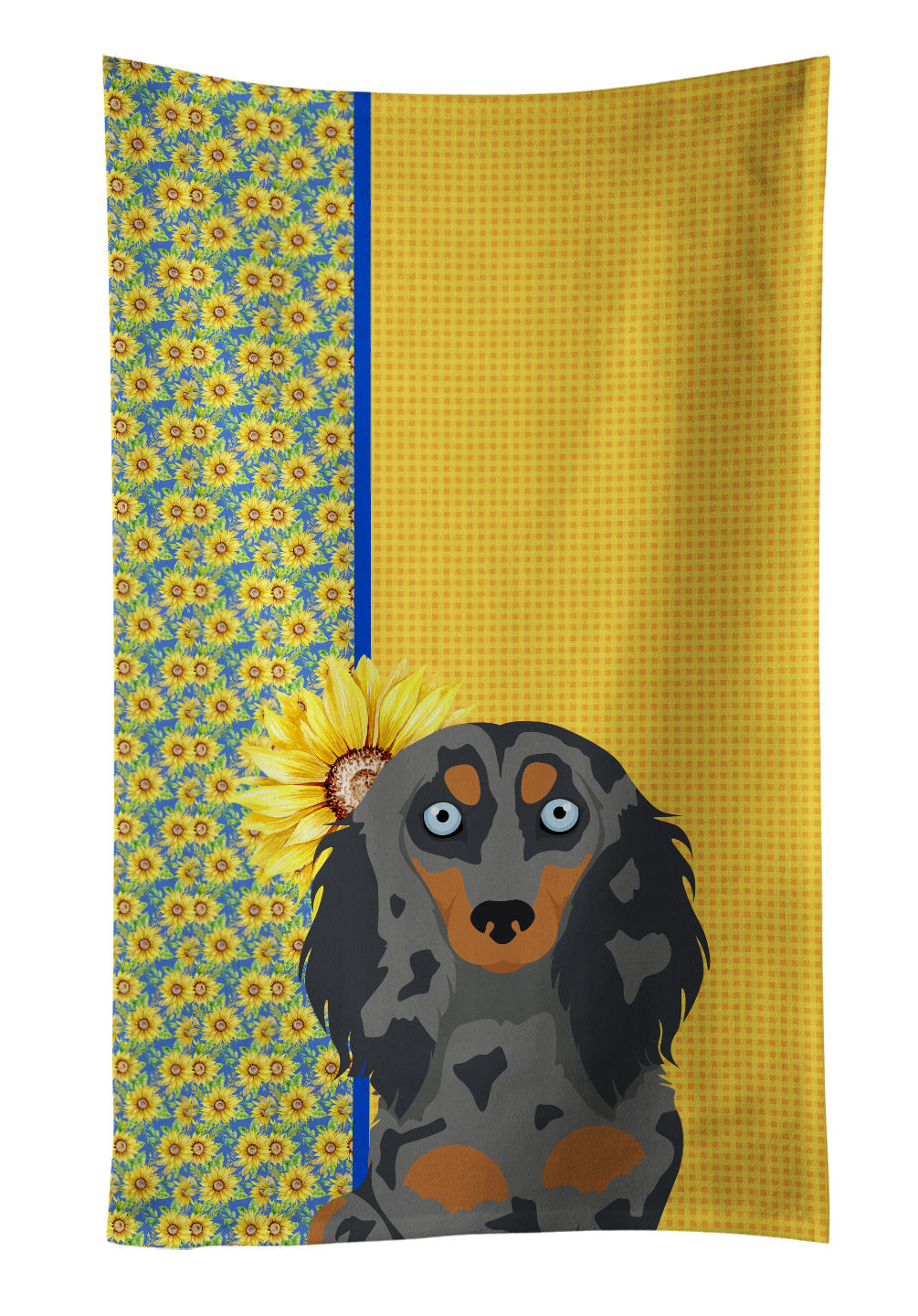 Summer Sunflowers Longhair Blue and Tan Dapple Dachshund Kitchen Towel Dish Cloths Guest Hand Towel Decorative Bathroom Towel for Face,Tea, Dishcloth, Kitchen and Bath