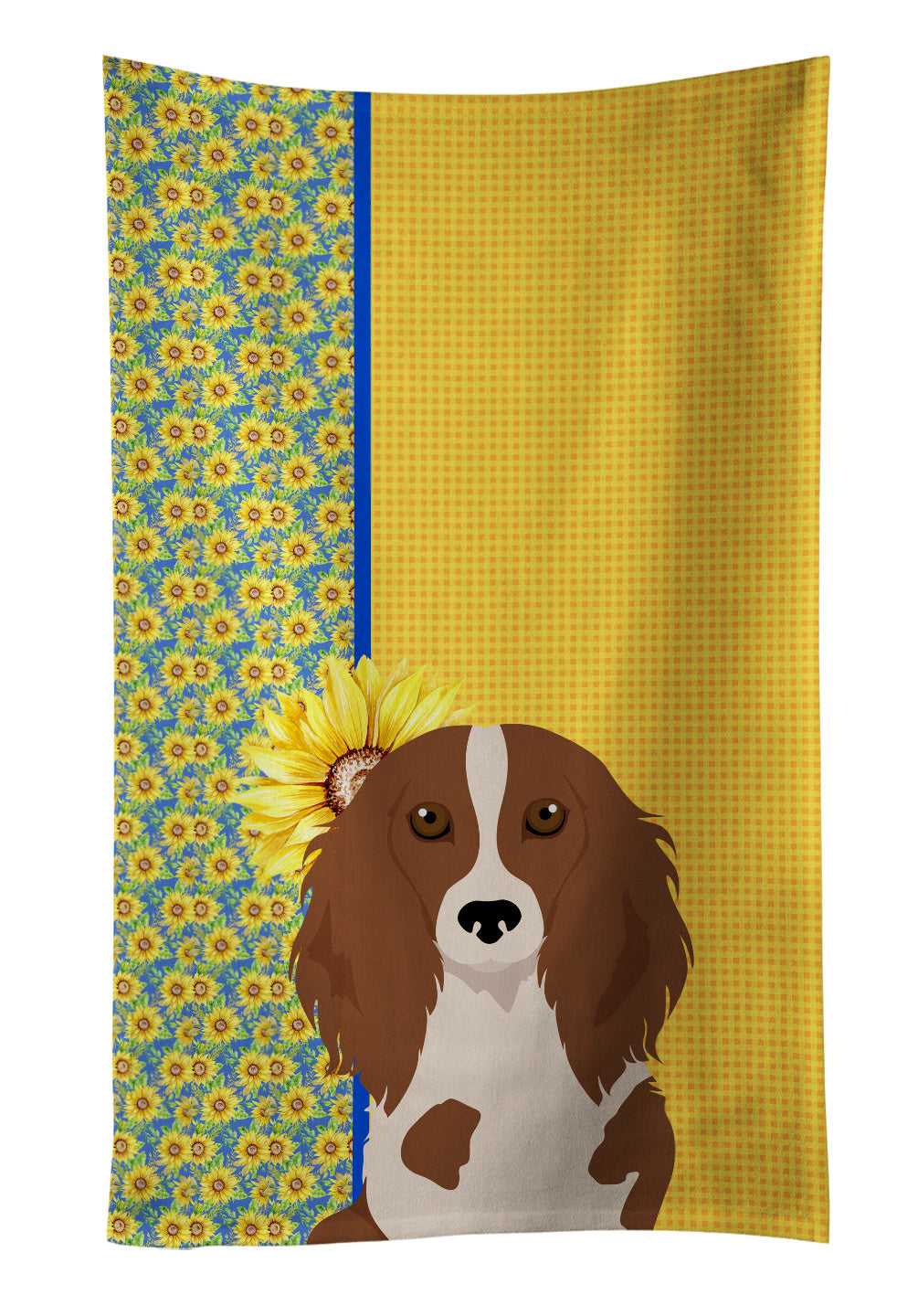 Summer Sunflowers Longhair Red Pedbald Dachshund Kitchen Towel Dish Cloths Guest Hand Towel Decorative Bathroom Towel for Face,Tea, Dishcloth, Kitchen and Bath