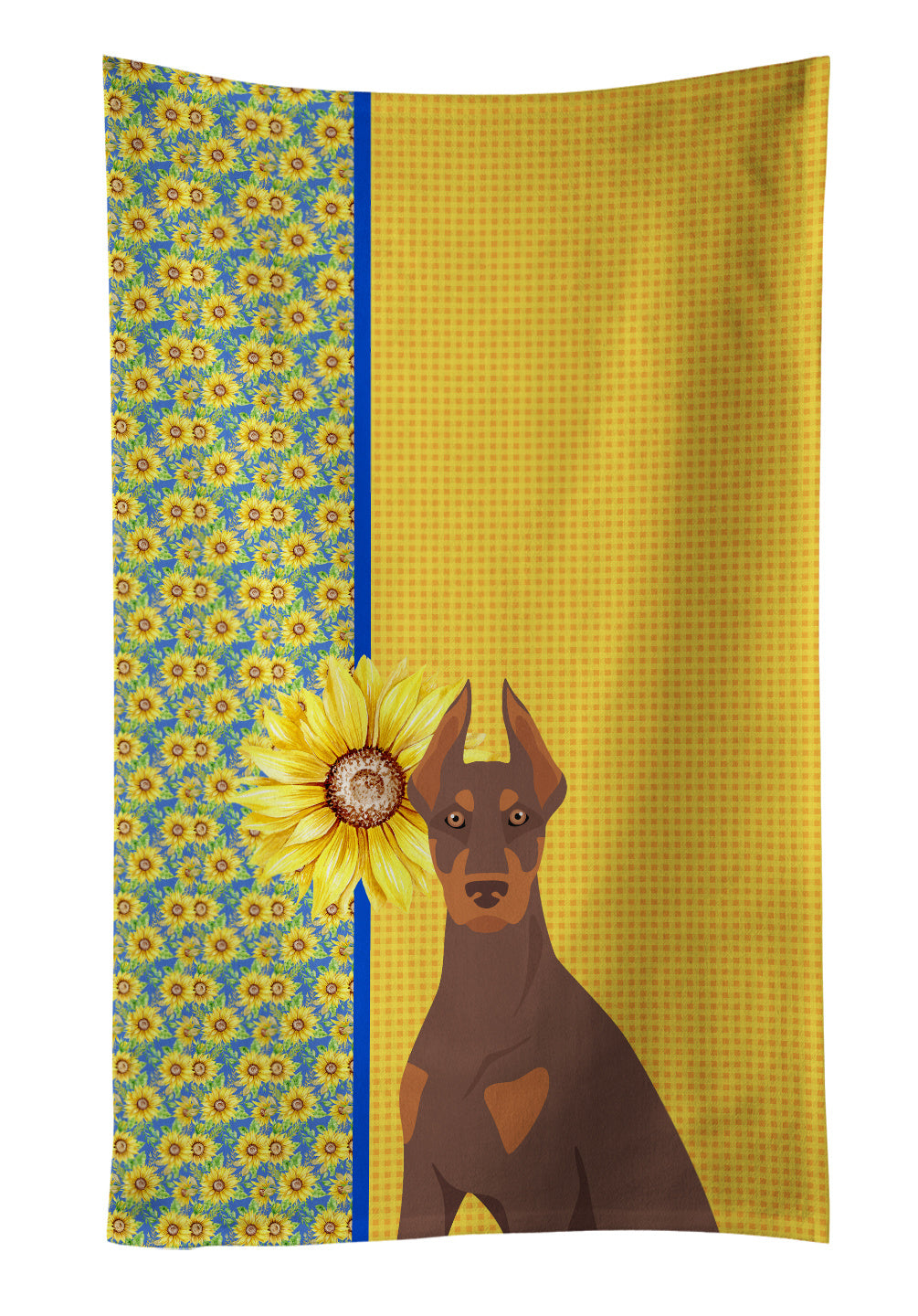 Summer Sunflowers Red and Tan Doberman Pinscher Kitchen Towel Dish Cloths Guest Hand Towel Decorative Bathroom Towel for Face,Tea, Dishcloth, Kitchen and Bath