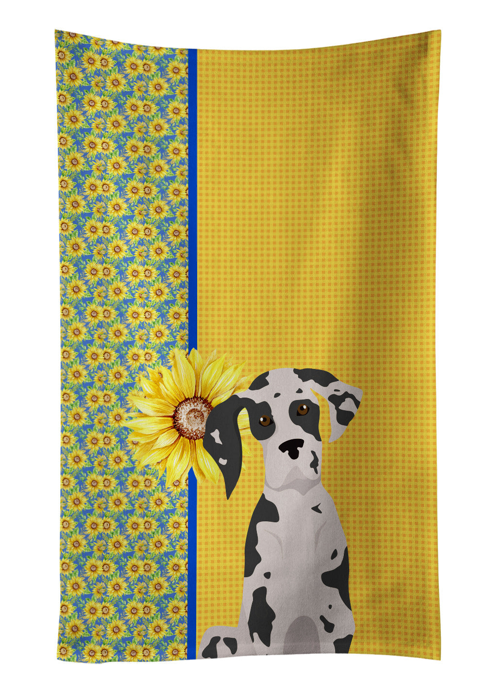 Summer Sunflowers Harlequin Great Dane Kitchen Towel Dish Cloths Guest Hand Towel Decorative Bathroom Towel for Face,Tea, Dishcloth, Kitchen and Bath