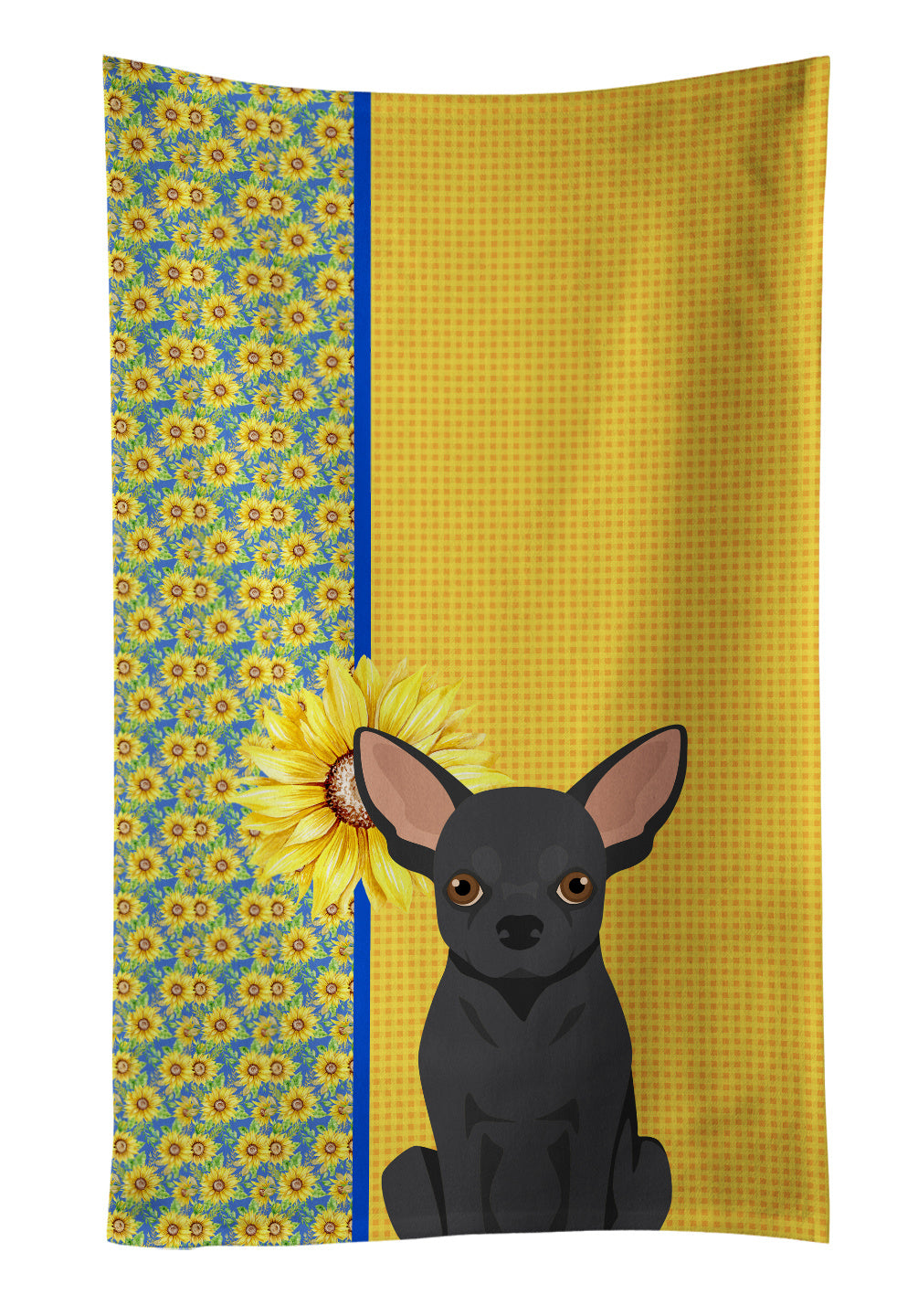 Summer Sunflowers Black Chihuahua Kitchen Towel Dish Cloths Guest Hand Towel Decorative Bathroom Towel for Face,Tea, Dishcloth, Kitchen and Bath