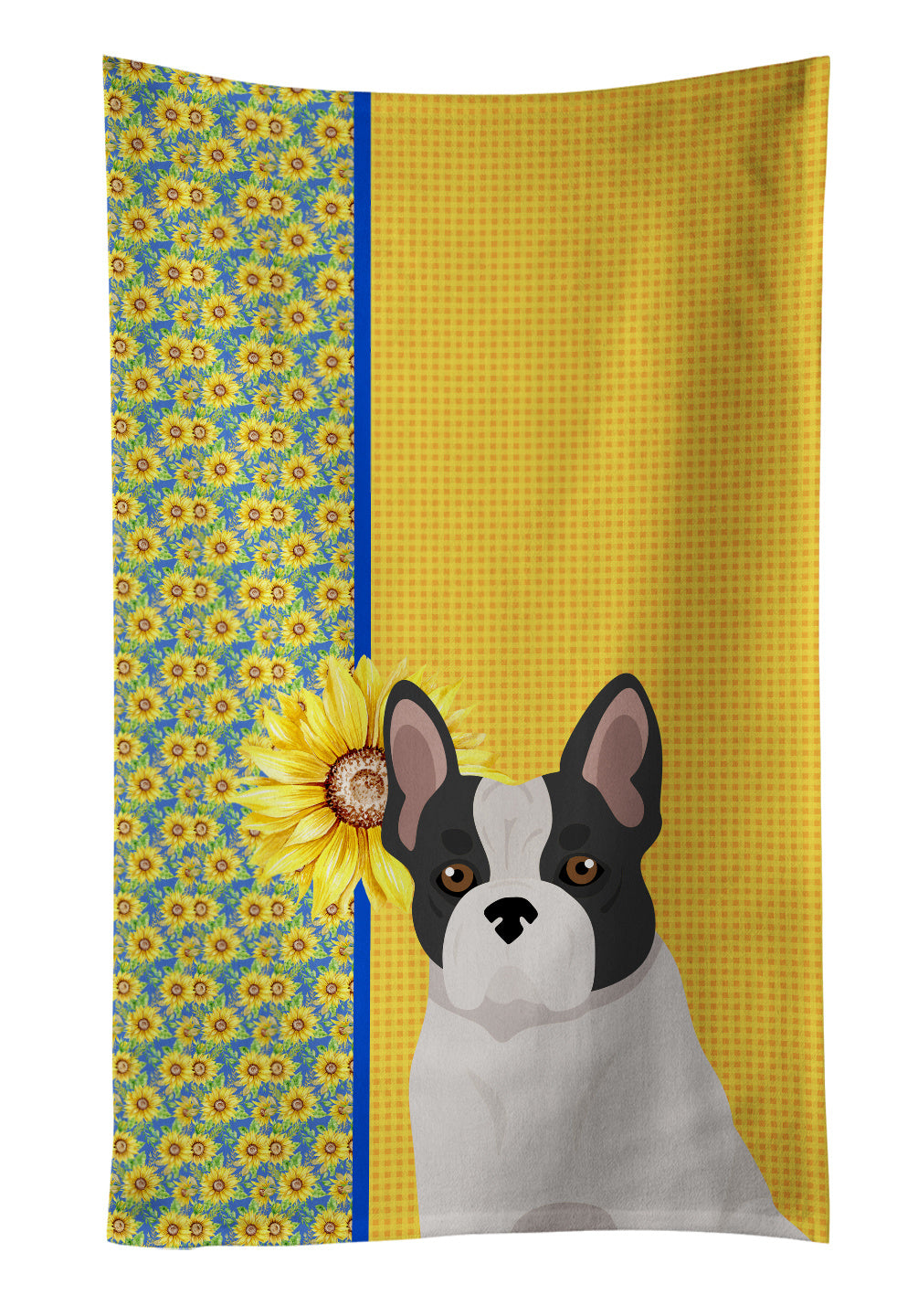 Summer Sunflowers Black and White French Bulldog Kitchen Towel Dish Cloths Guest Hand Towel Decorative Bathroom Towel for Face,Tea, Dishcloth, Kitchen and Bath