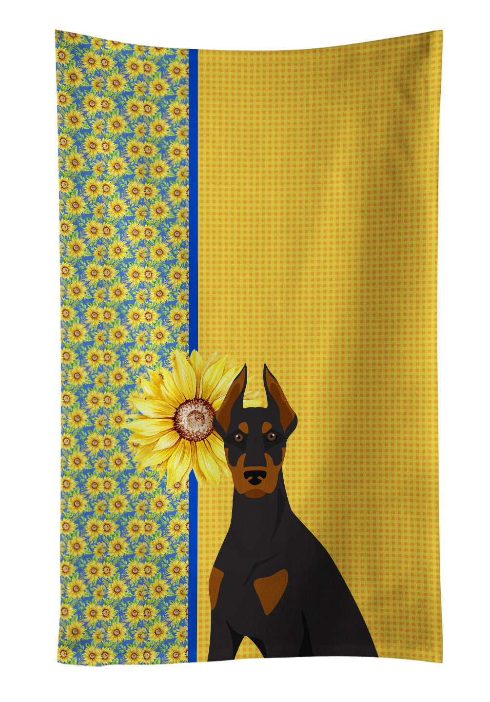 Summer Sunflowers Black and Tan Doberman Pinscher Kitchen Towel Dish Cloths Guest Hand Towel Decorative Bathroom Towel for Face,Tea, Dishcloth, Kitchen and Bath