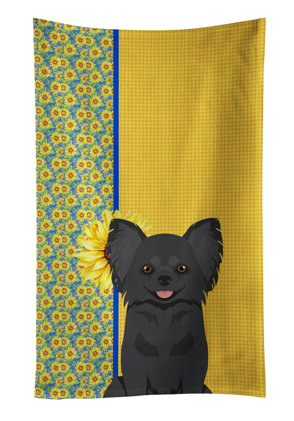 Summer Sunflowers Longhaired Black Chihuahua Kitchen Towel Dish Cloths Guest Hand Towel Decorative Bathroom Towel for Face,Tea, Dishcloth, Kitchen and Bath