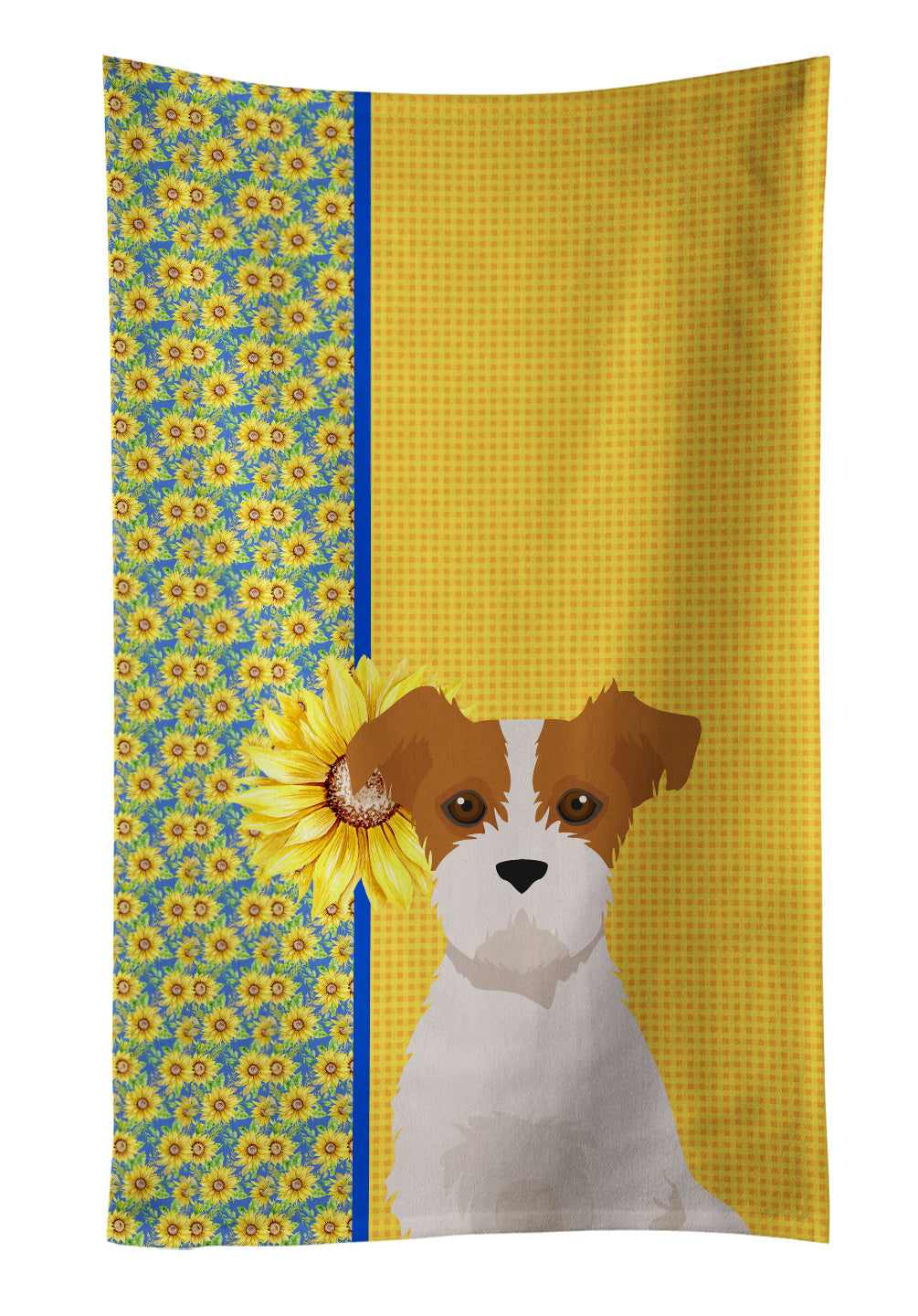 Summer Sunflowers Brown White Wirehair Jack Russell Terrier Kitchen Towel Dish Cloths Guest Hand Towel Decorative Bathroom Towel for Face,Tea, Dishcloth, Kitchen and Bath