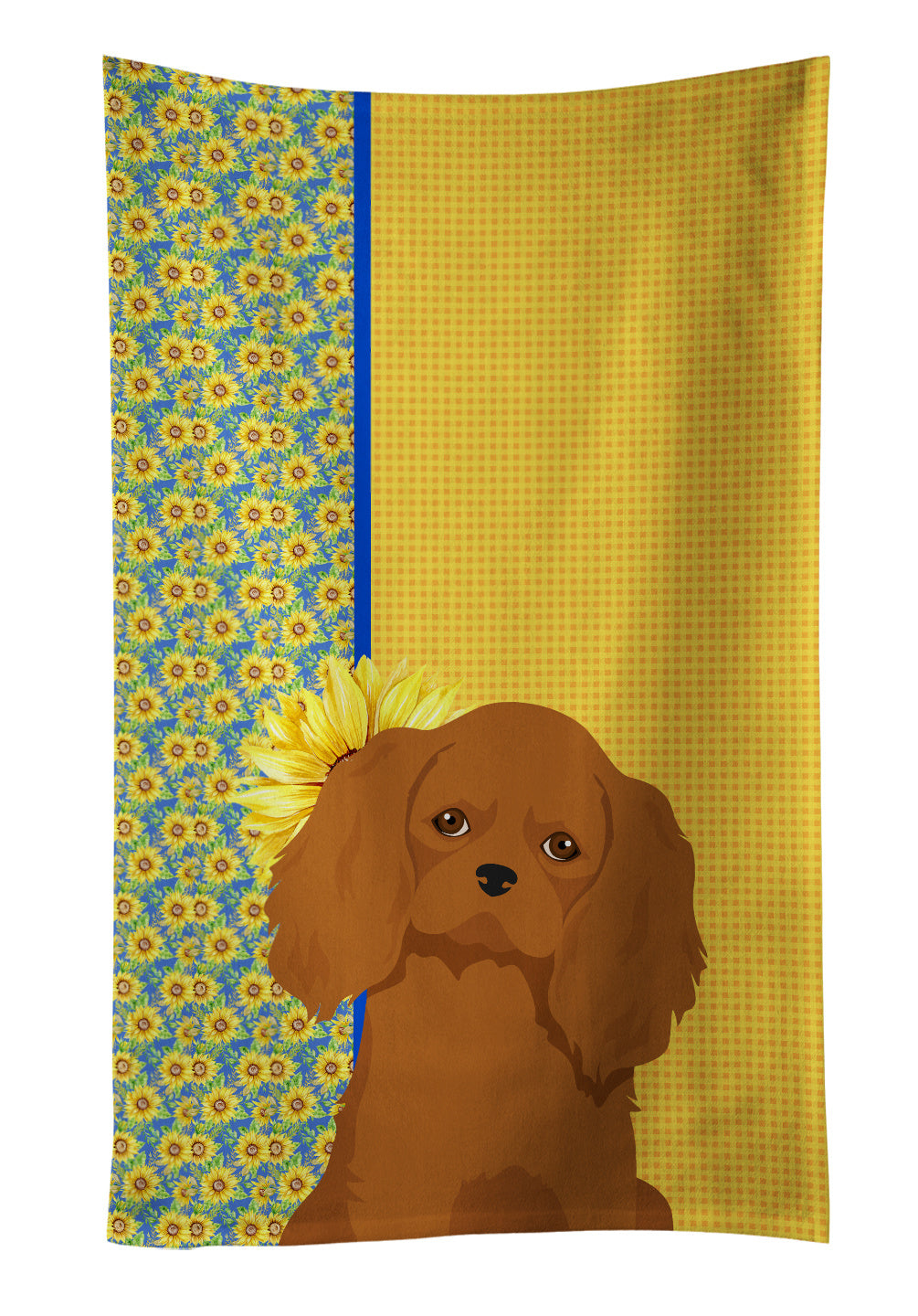 Summer Sunflowers Ruby Cavalier Spaniel Kitchen Towel Dish Cloths Guest Hand Towel Decorative Bathroom Towel for Face,Tea, Dishcloth, Kitchen and Bath