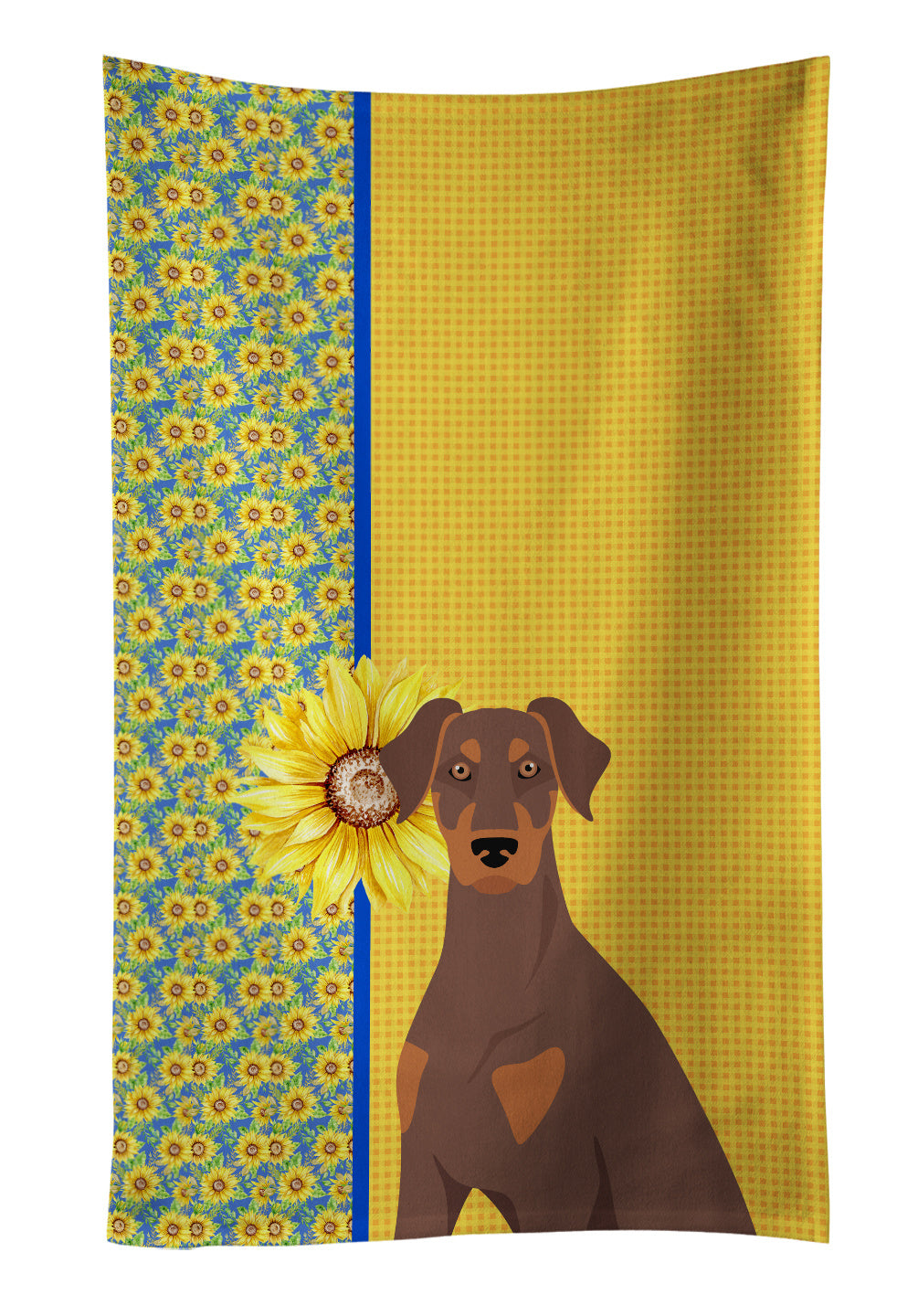 Summer Sunflowers Natural Ear Red and Tan Doberman Pinscher Kitchen Towel Dish Cloths Guest Hand Towel Decorative Bathroom Towel for Face,Tea, Dishcloth, Kitchen and Bath