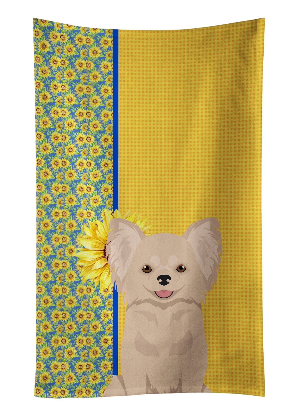 Summer Sunflowers Longhaired Cream Chihuahua Kitchen Towel Dish Cloths Guest Hand Towel Decorative Bathroom Towel for Face,Tea, Dishcloth, Kitchen and Bath