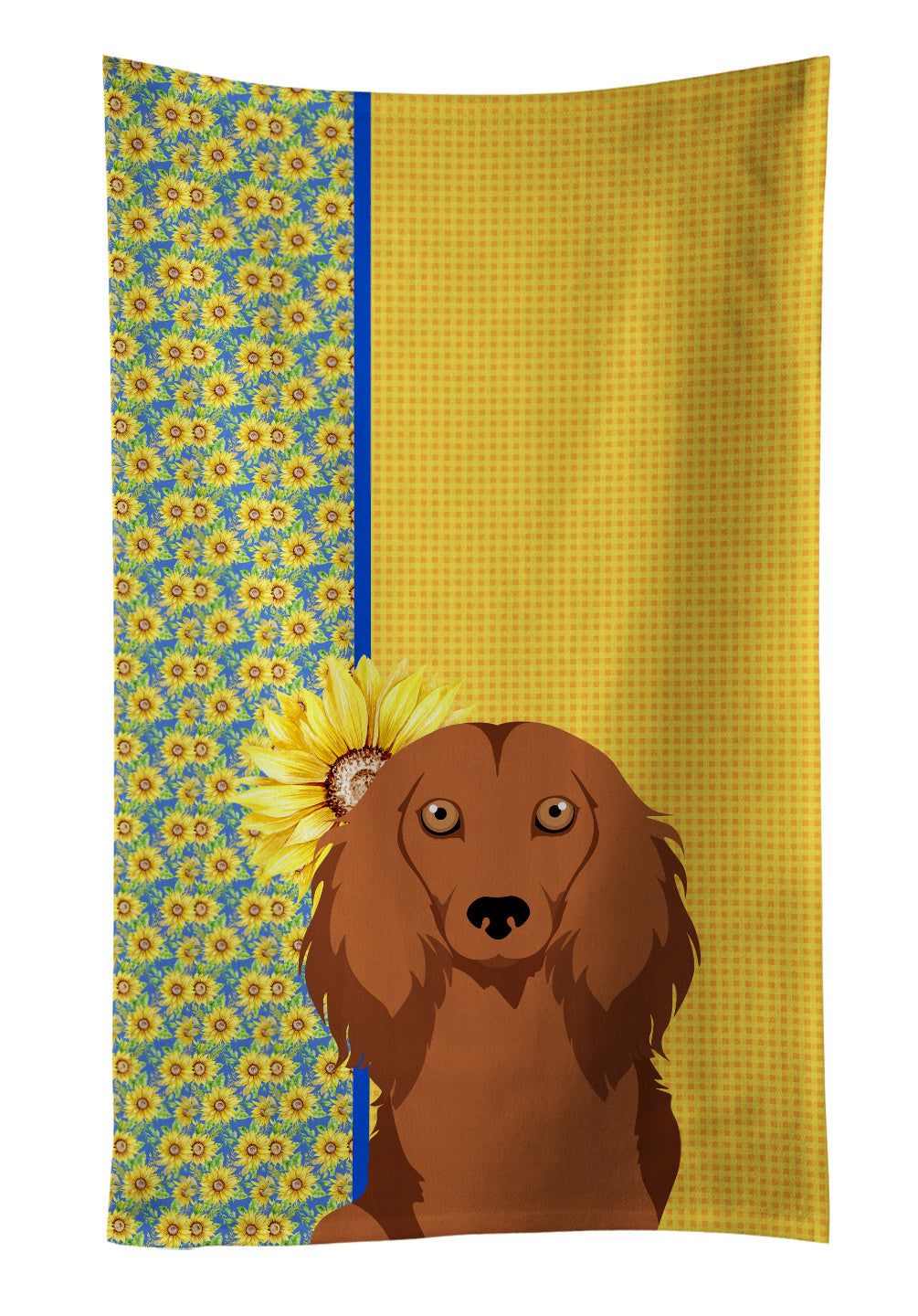 Summer Sunflowers Longhair Red Dachshund Kitchen Towel Dish Cloths Guest Hand Towel Decorative Bathroom Towel for Face,Tea, Dishcloth, Kitchen and Bath