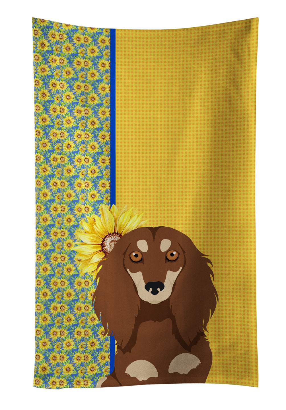 Summer Sunflowers Longhair Chocolate and Cream Dachshund Kitchen Towel Dish Cloths Guest Hand Towel Decorative Bathroom Towel for Face,Tea, Dishcloth, Kitchen and Bath