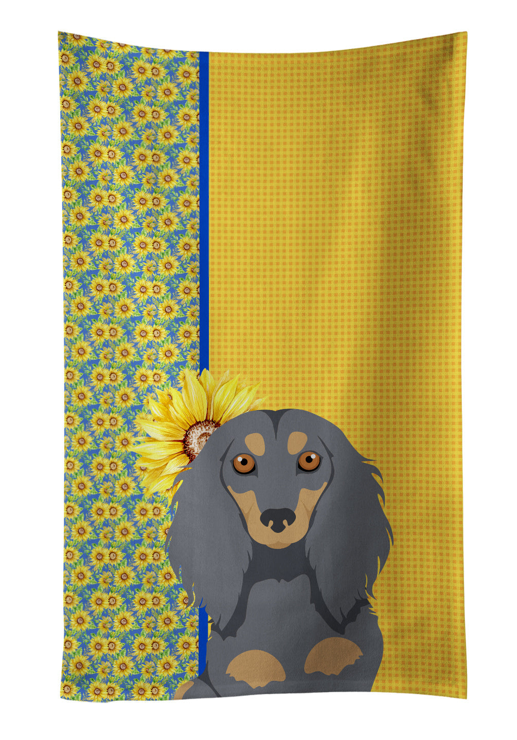 Summer Sunflowers Longhair Blue and Tan Dachshund Kitchen Towel Dish Cloths Guest Hand Towel Decorative Bathroom Towel for Face,Tea, Dishcloth, Kitchen and Bath