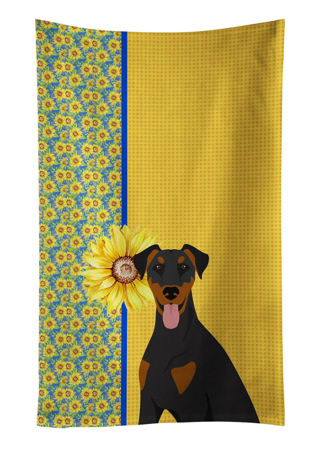 Summer Sunflowers Natural Ear Black and Tan Doberman Pinscher Kitchen Towel Dish Cloths Guest Hand Towel Decorative Bathroom Towel for Face,Tea, Dishcloth, Kitchen and Bath