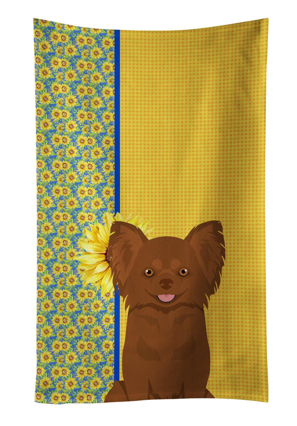 Summer Sunflowers Longhaired Chocolate Chihuahua Kitchen Towel Dish Cloths Guest Hand Towel Decorative Bathroom Towel for Face,Tea, Dishcloth, Kitchen and Bath