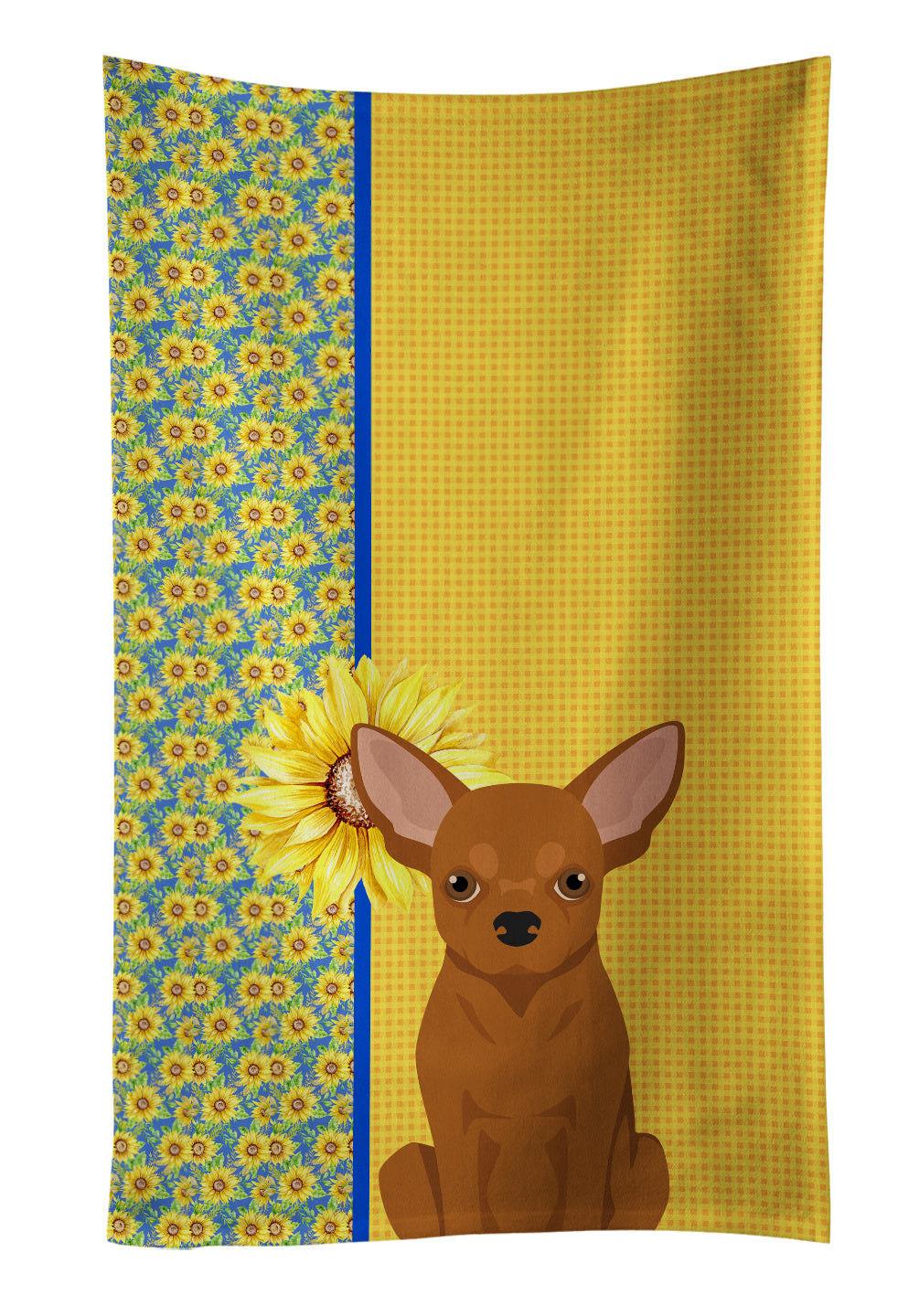 Summer Sunflowers Red Chihuahua Kitchen Towel Dish Cloths Guest Hand Towel Decorative Bathroom Towel for Face,Tea, Dishcloth, Kitchen and Bath