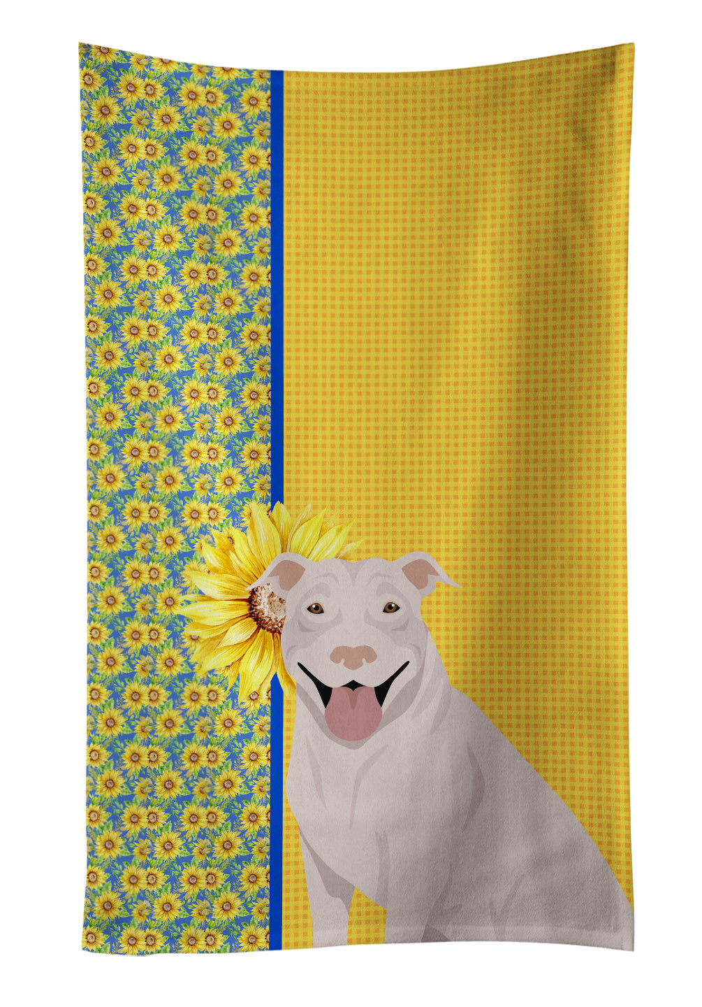 Summer Sunflowers White Pit Bull Terrier Kitchen Towel Dish Cloths Guest Hand Towel Decorative Bathroom Towel for Face,Tea, Dishcloth, Kitchen and Bath