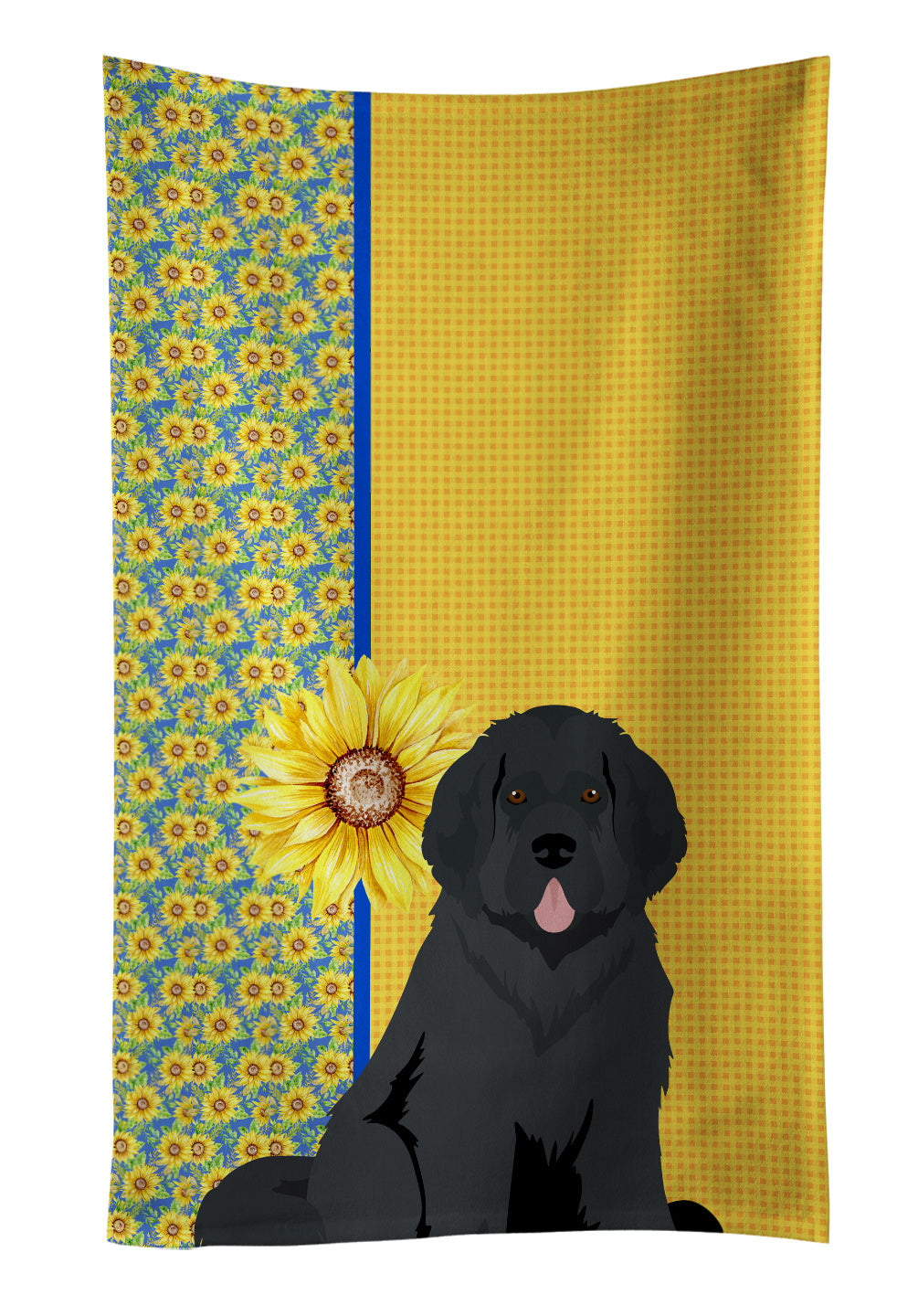 Summer Sunflowers Black Newfoundland Kitchen Towel Dish Cloths Guest Hand Towel Decorative Bathroom Towel for Face,Tea, Dishcloth, Kitchen and Bath