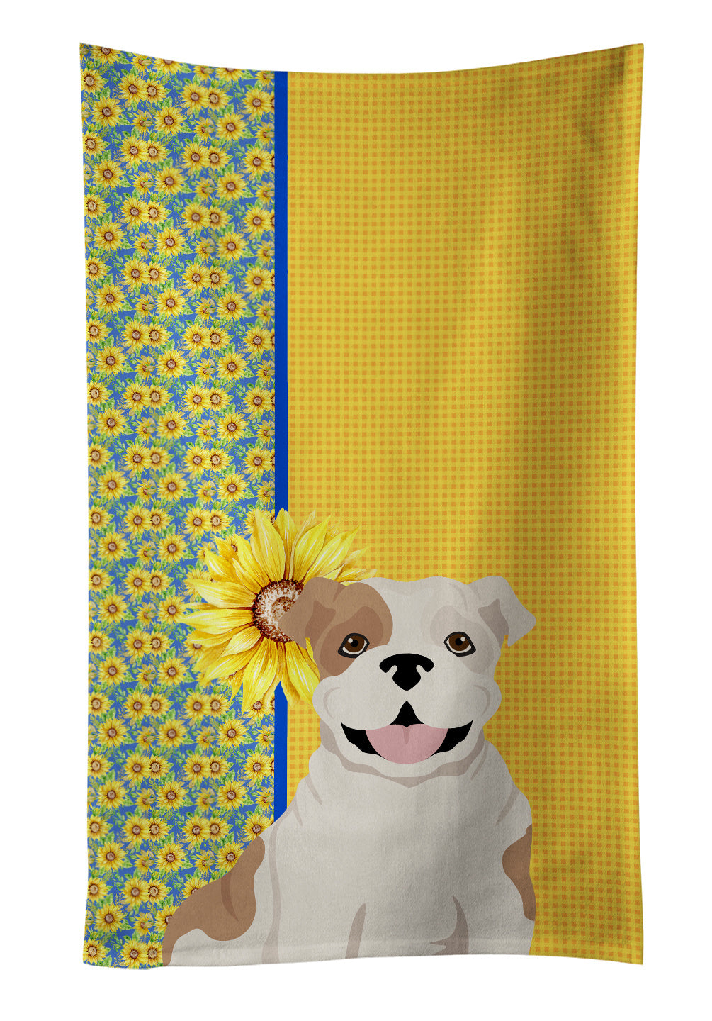 Summer Sunflowers Piebald English Bulldog Kitchen Towel Dish Cloths Guest Hand Towel Decorative Bathroom Towel for Face,Tea, Dishcloth, Kitchen and Bath