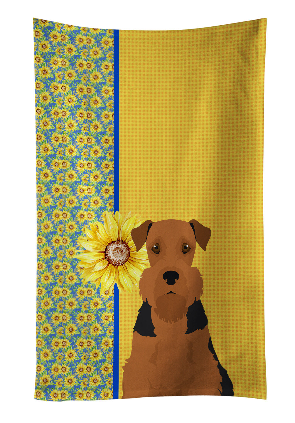 Summer Sunflowers Black and Tan Airedale Terrier Kitchen Towel Dish Cloths Guest Hand Towel Decorative Bathroom Towel for Face,Tea, Dishcloth, Kitchen and Bath