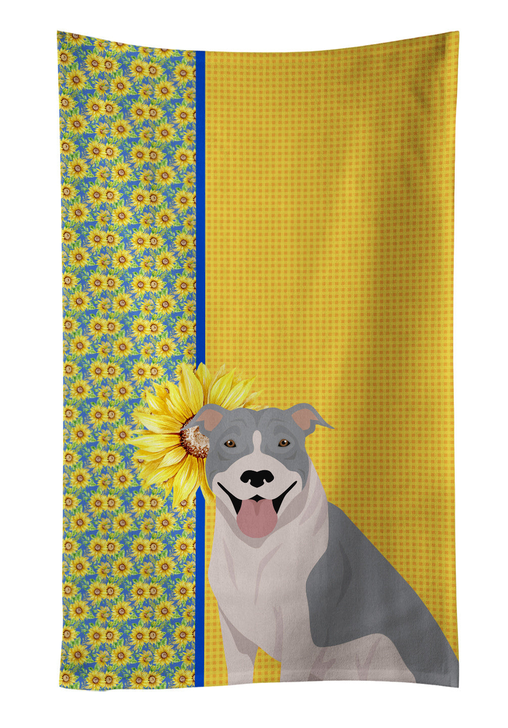 Summer Sunflowers Blue and White Pit Bull Terrier Kitchen Towel Dish Cloths Guest Hand Towel Decorative Bathroom Towel for Face,Tea, Dishcloth, Kitchen and Bath