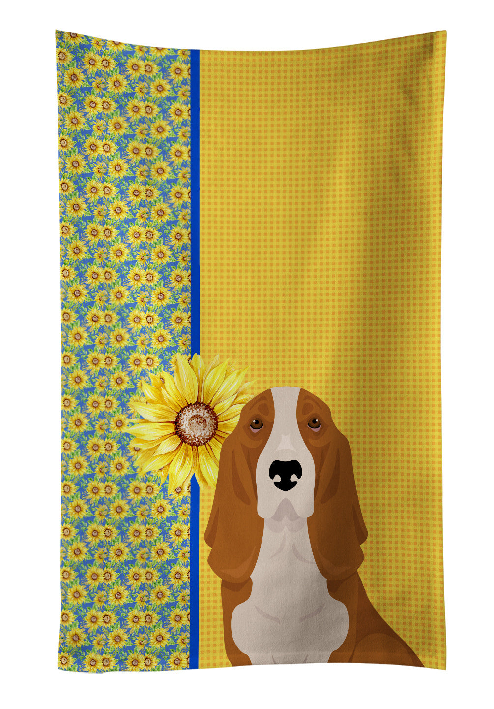 Summer Sunflowers Red and White Tricolor Basset Hound Kitchen Towel Dish Cloths Guest Hand Towel Decorative Bathroom Towel for Face,Tea, Dishcloth, Kitchen and Bath