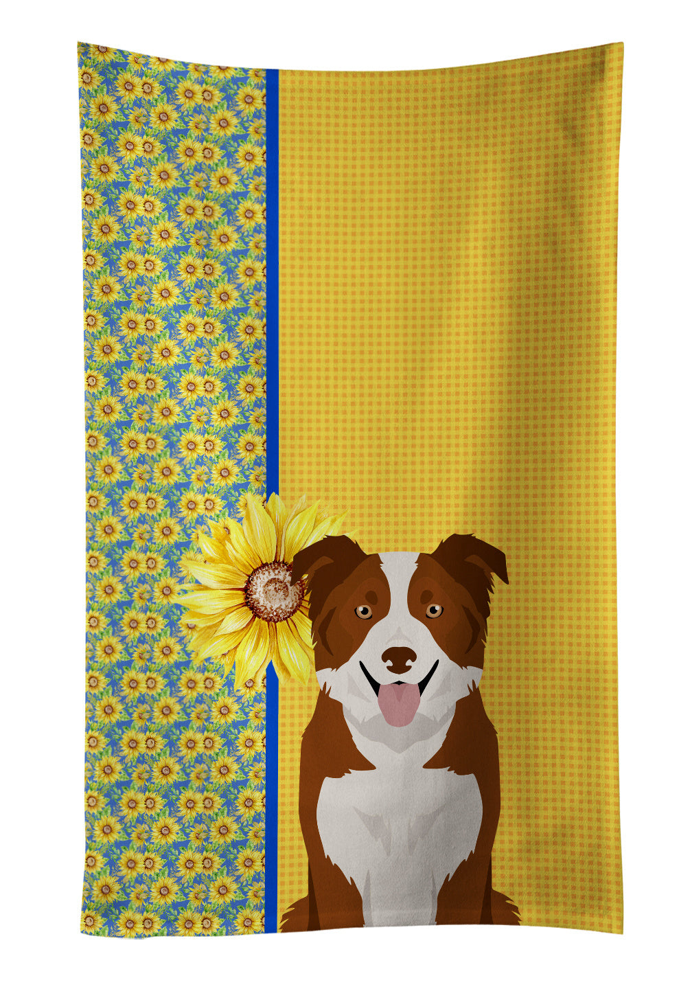 Summer Sunflowers Red and White Border Collie Kitchen Towel Dish Cloths Guest Hand Towel Decorative Bathroom Towel for Face,Tea, Dishcloth, Kitchen and Bath