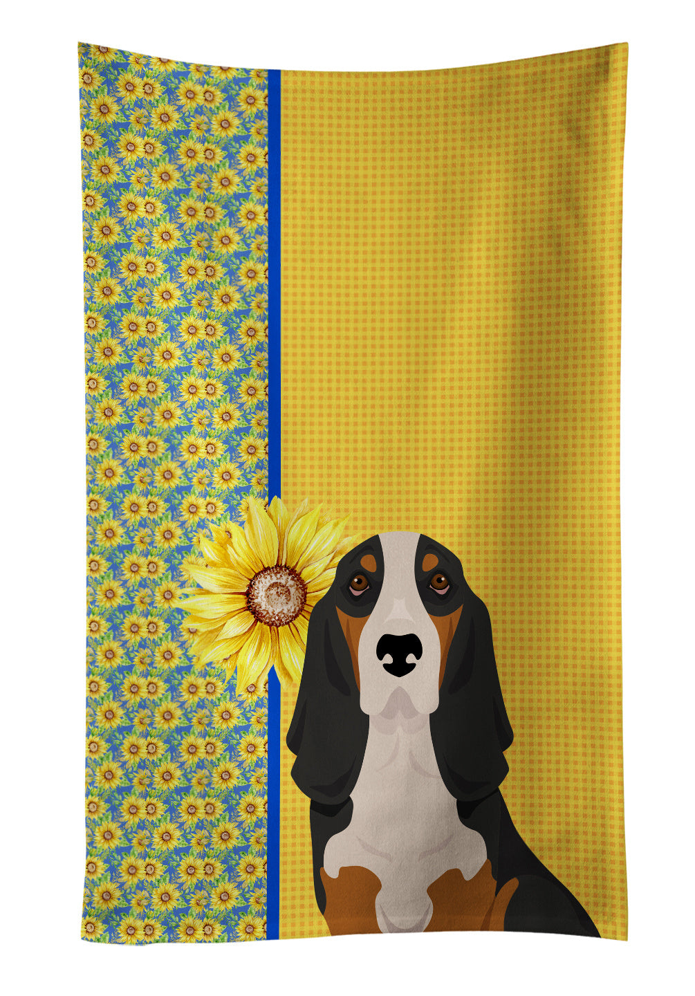 Summer Sunflowers Black Tricolor Basset Hound Kitchen Towel Dish Cloths Guest Hand Towel Decorative Bathroom Towel for Face,Tea, Dishcloth, Kitchen and Bath