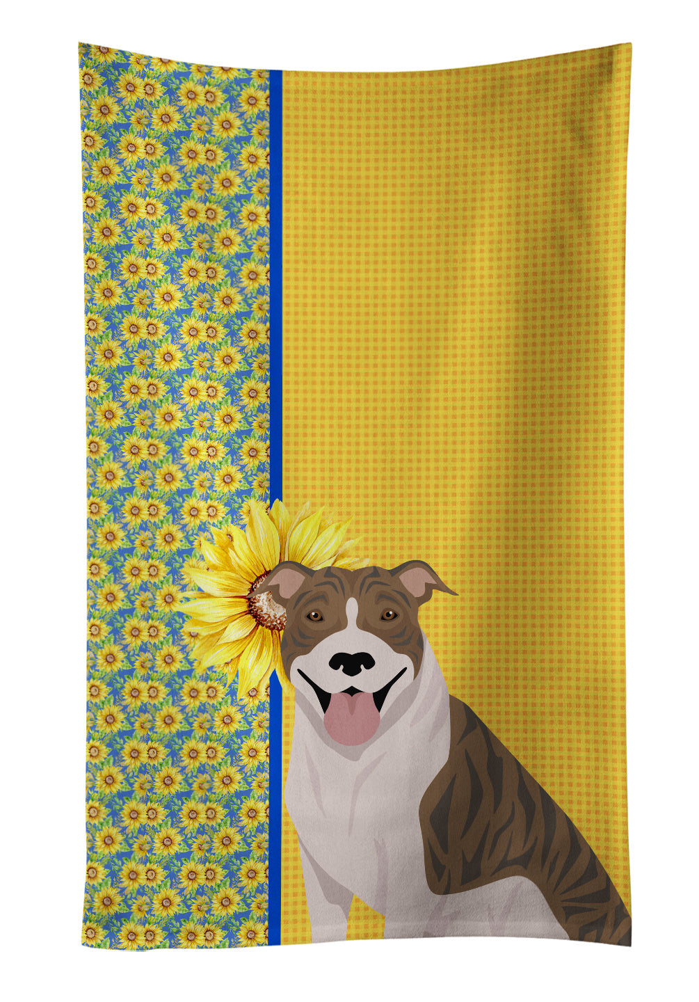 Summer Sunflowers Fawn Brindle Pit Bull Terrier Kitchen Towel Dish Cloths Guest Hand Towel Decorative Bathroom Towel for Face,Tea, Dishcloth, Kitchen and Bath