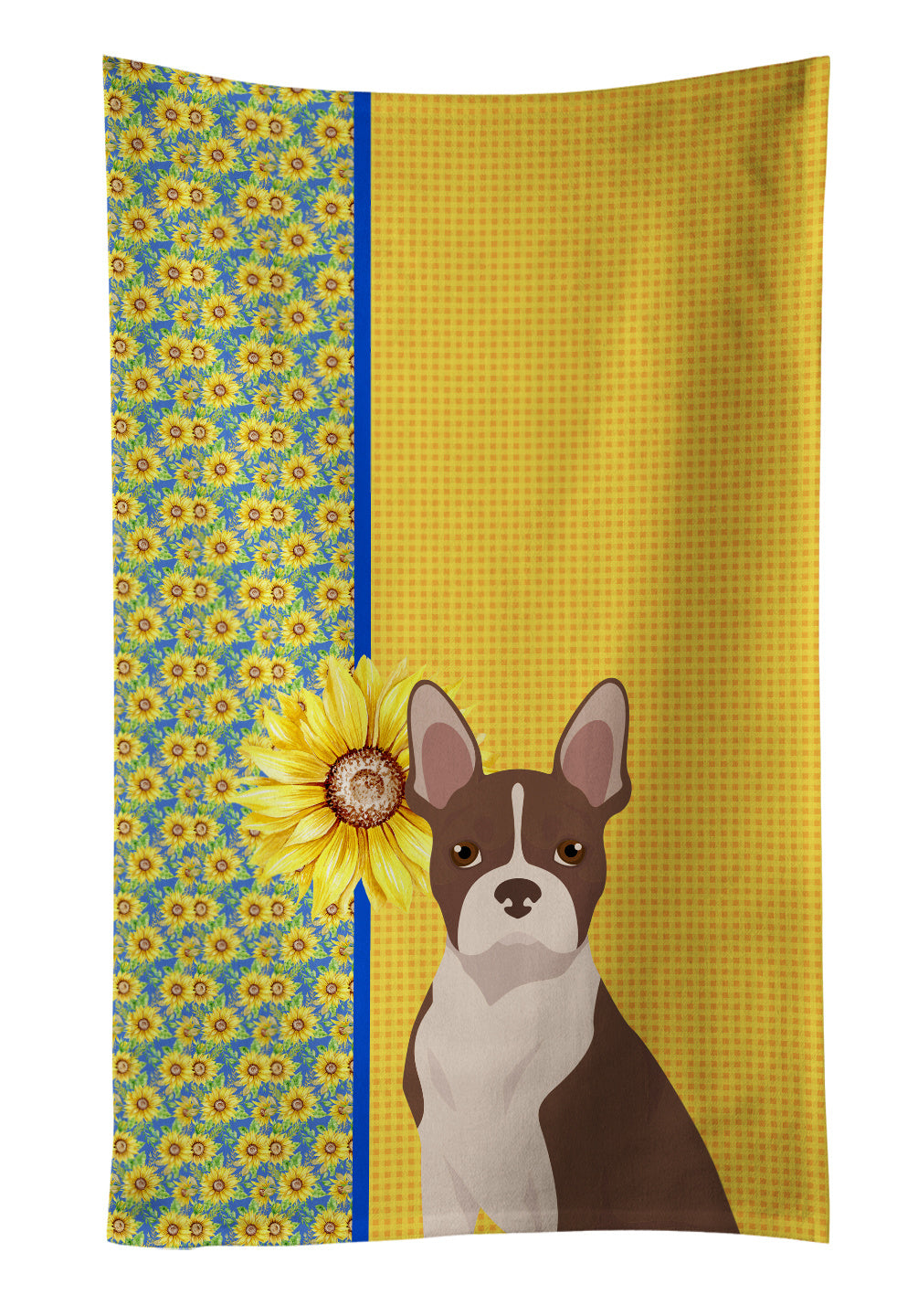 Summer Sunflowers Red Boston Terrier Kitchen Towel Dish Cloths Guest Hand Towel Decorative Bathroom Towel for Face,Tea, Dishcloth, Kitchen and Bath