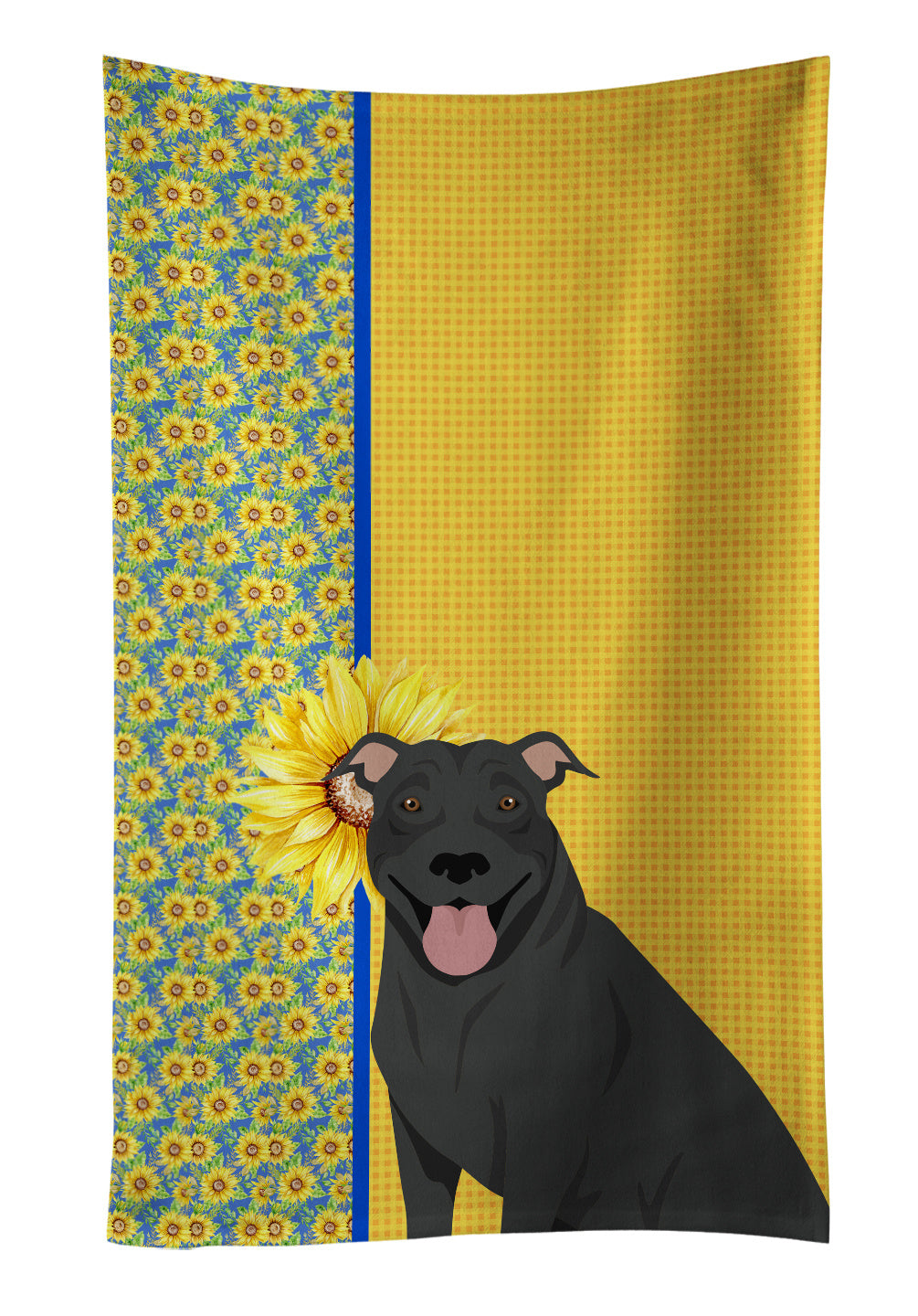 Summer Sunflowers Black Pit Bull Terrier Kitchen Towel Dish Cloths Guest Hand Towel Decorative Bathroom Towel for Face,Tea, Dishcloth, Kitchen and Bath