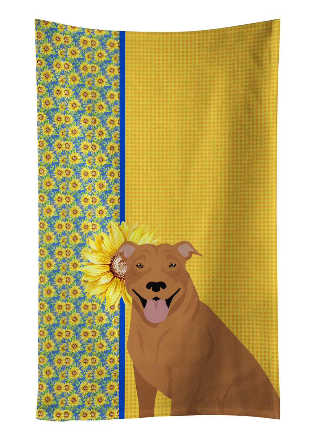 Summer Sunflowers Red Pit Bull Terrier Kitchen Towel Dish Cloths Guest Hand Towel Decorative Bathroom Towel for Face,Tea, Dishcloth, Kitchen and Bath