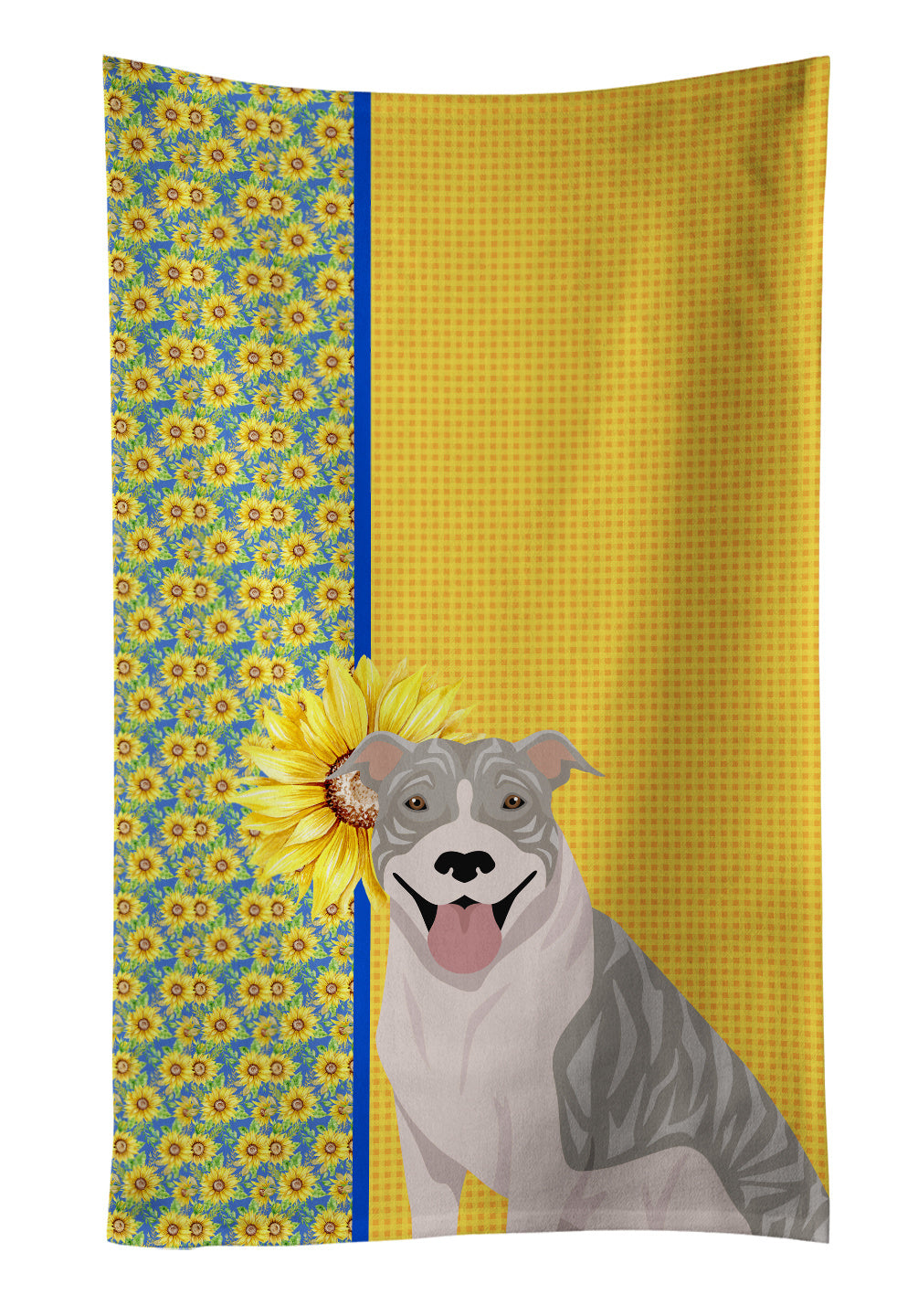 Summer Sunflowers Blue Brindle Pit Bull Terrier Kitchen Towel Dish Cloths Guest Hand Towel Decorative Bathroom Towel for Face,Tea, Dishcloth, Kitchen and Bath