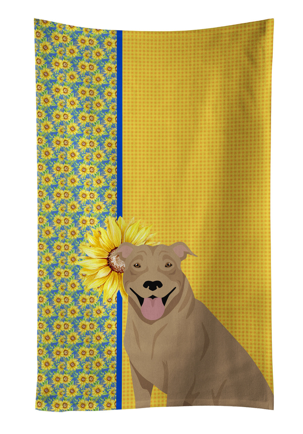 Summer Sunflowers Fawn Pit Bull Terrier Kitchen Towel Dish Cloths Guest Hand Towel Decorative Bathroom Towel for Face,Tea, Dishcloth, Kitchen and Bath