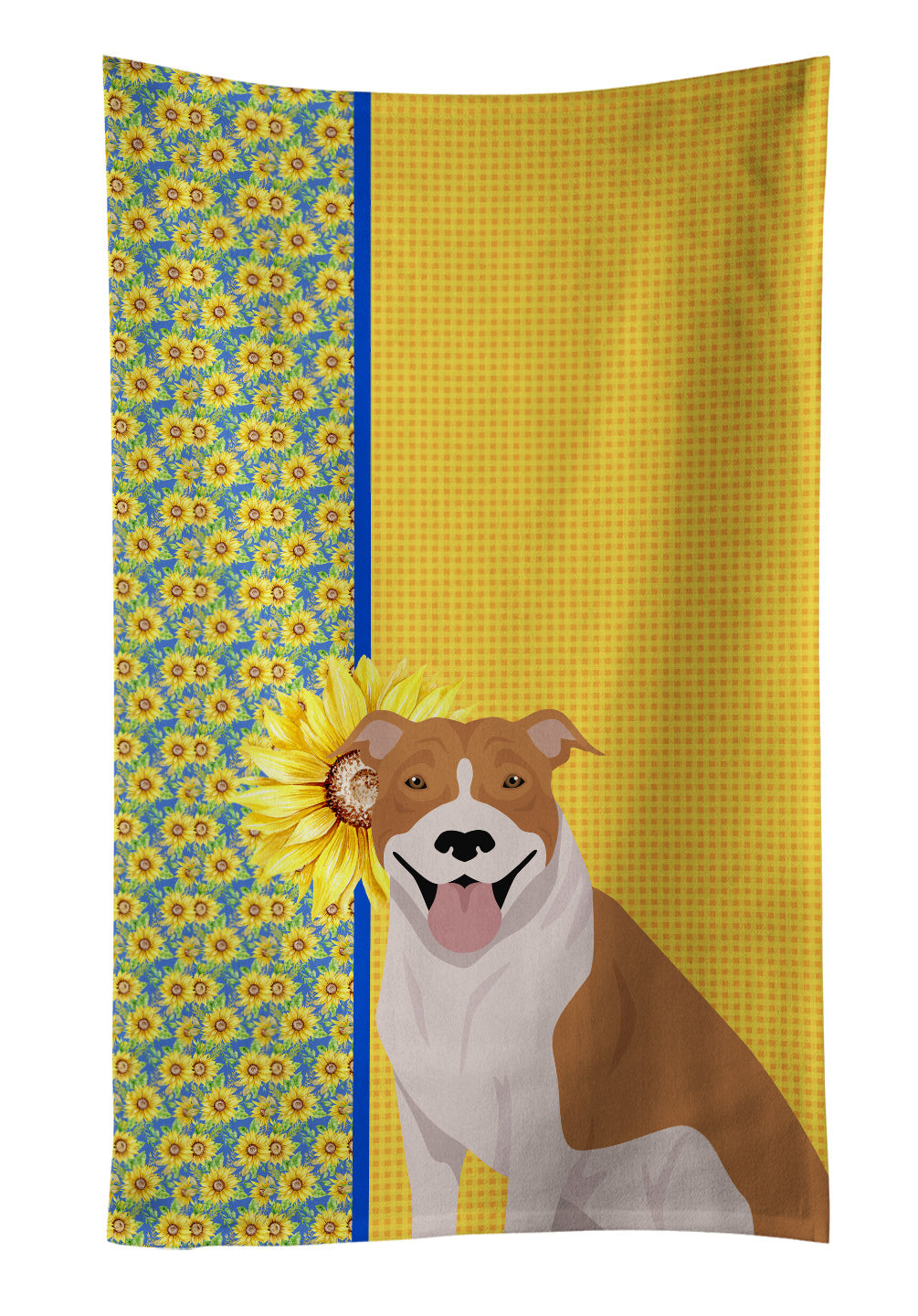 Summer Sunflowers Red and White Pit Bull Terrier Kitchen Towel Dish Cloths Guest Hand Towel Decorative Bathroom Towel for Face,Tea, Dishcloth, Kitchen and Bath