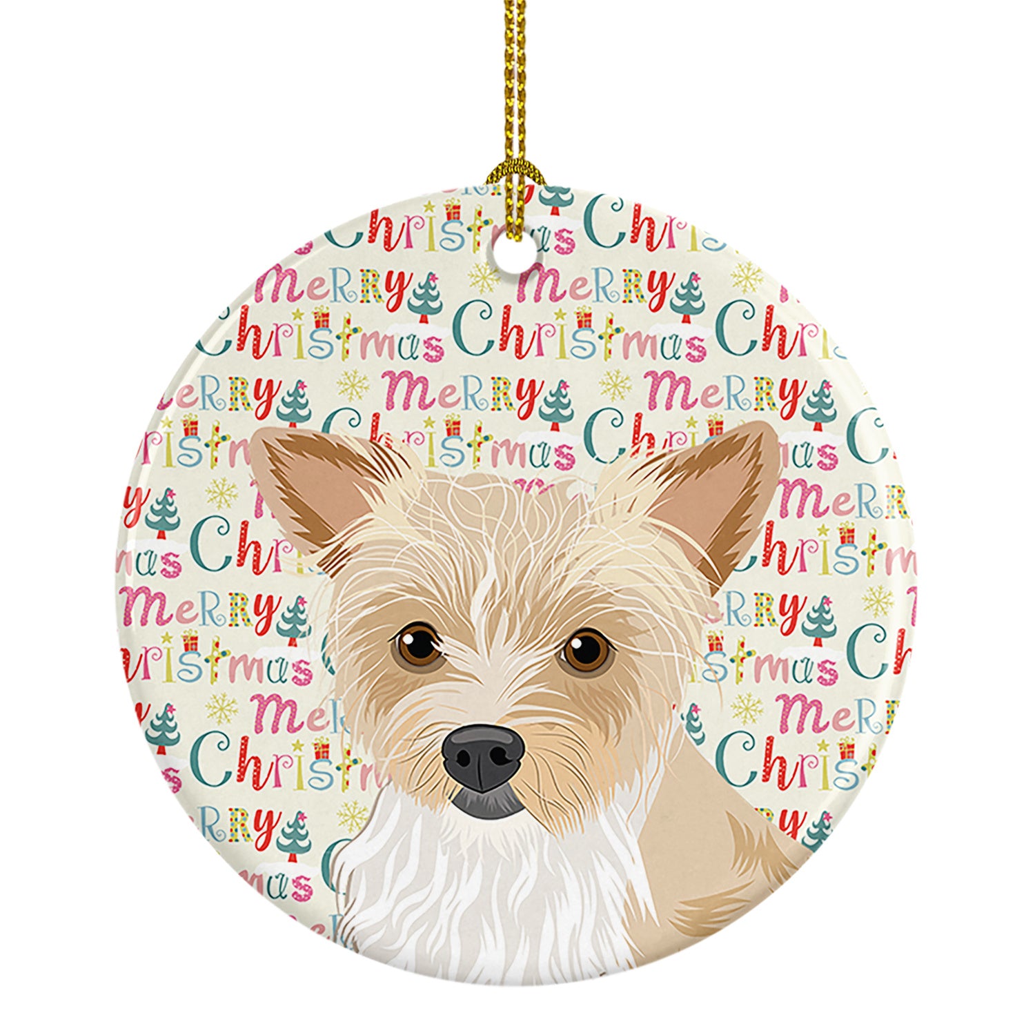 Yorkie Parti Christmas Ceramic Ornament Christmas Tree Hanging Decorations for Home Christmas Holiday, Party, Gift, 3 in, Multicolor