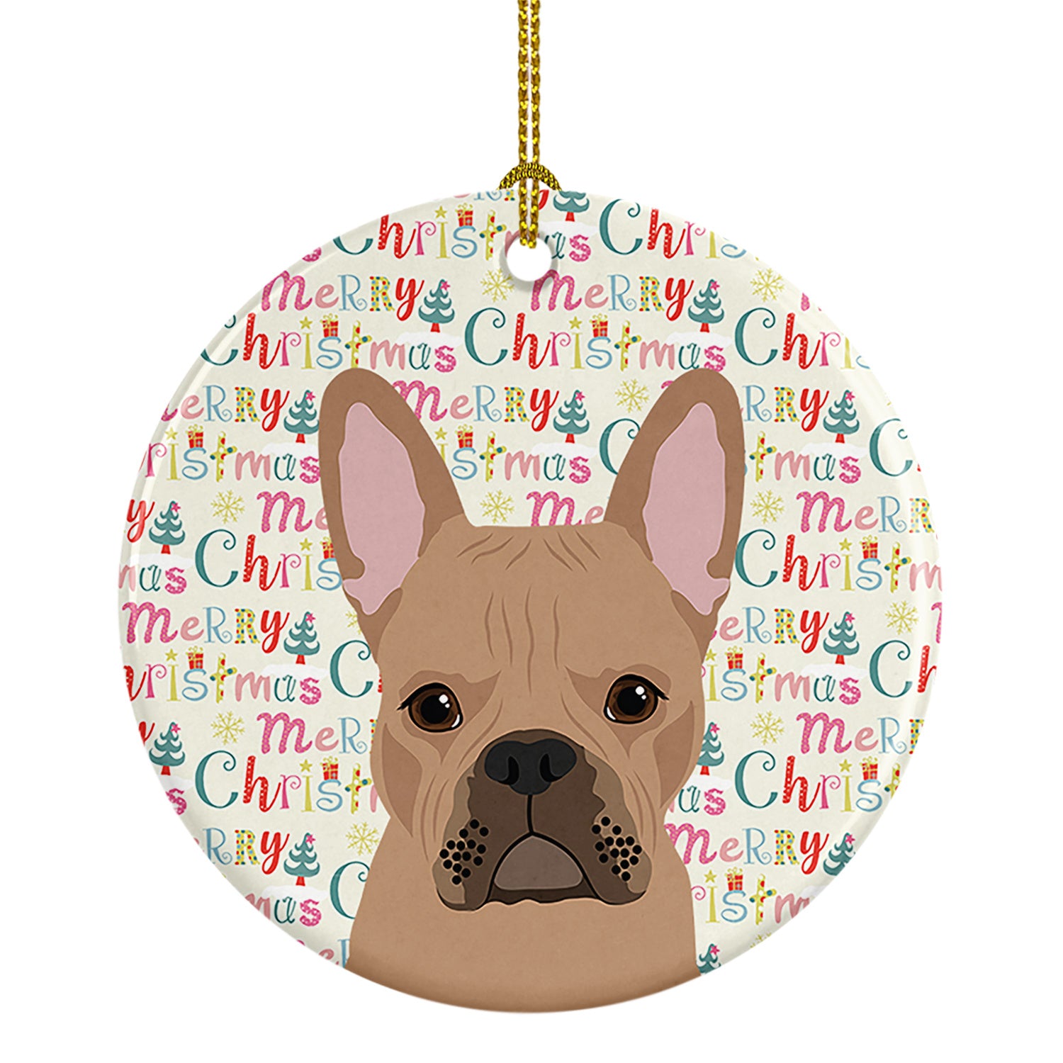 French Bulldog Cream Christmas Ceramic Ornament Christmas Tree Hanging Decorations for Home Christmas Holiday, Party, Gift, 3 in, Multicolor