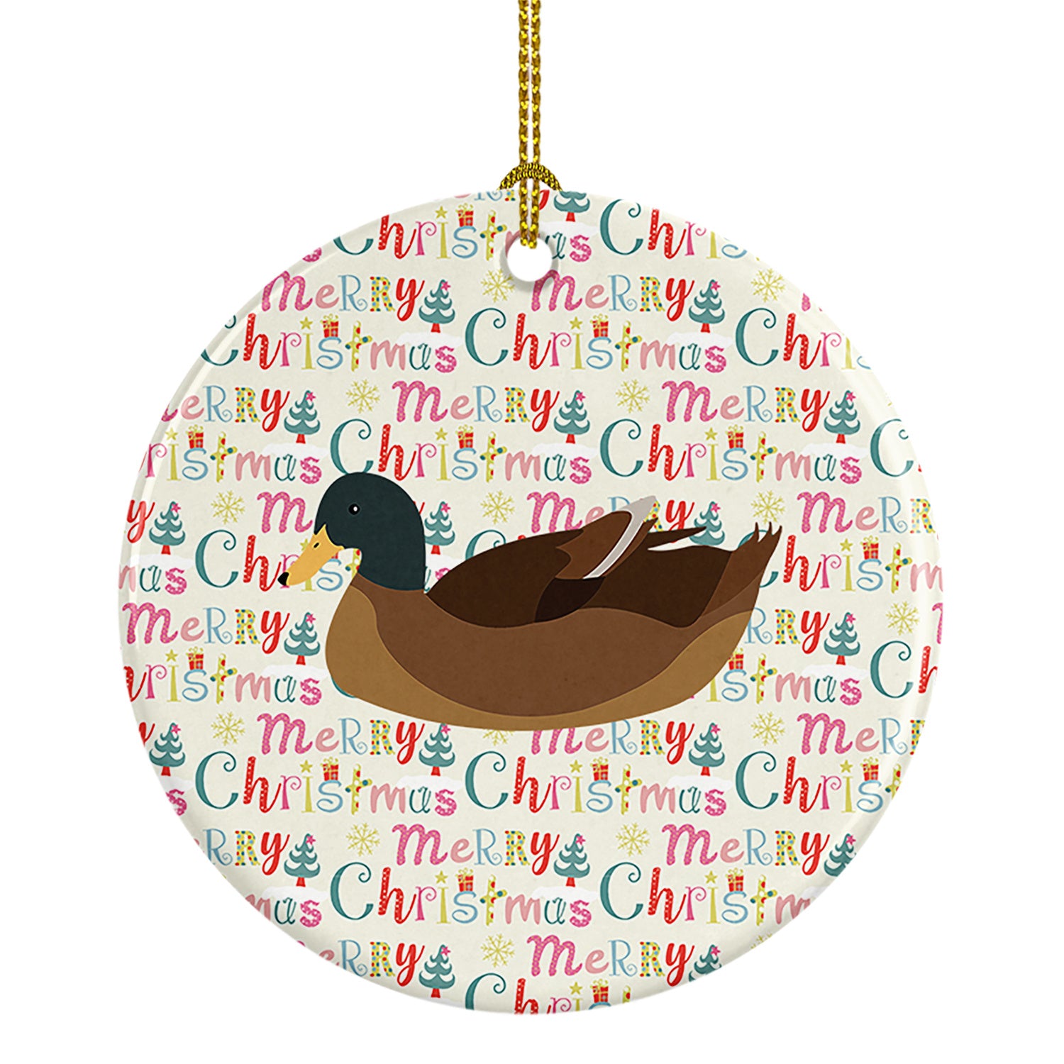Khaki Campbell Duck Christmas Ceramic Ornament Christmas Tree Hanging Decorations for Home Christmas Holiday, Party, Gift, 3 in, Multicolor