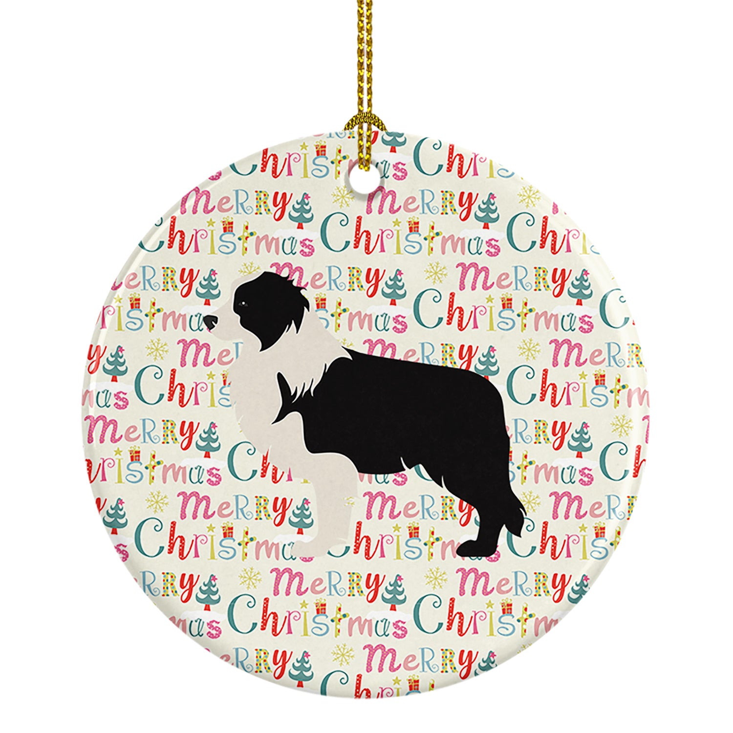 Black Border Collie Merry Christmas Ceramic Ornament Christmas Tree Hanging Decorations for Home Christmas Holiday, Party, Gift, 3 in, Multicolor