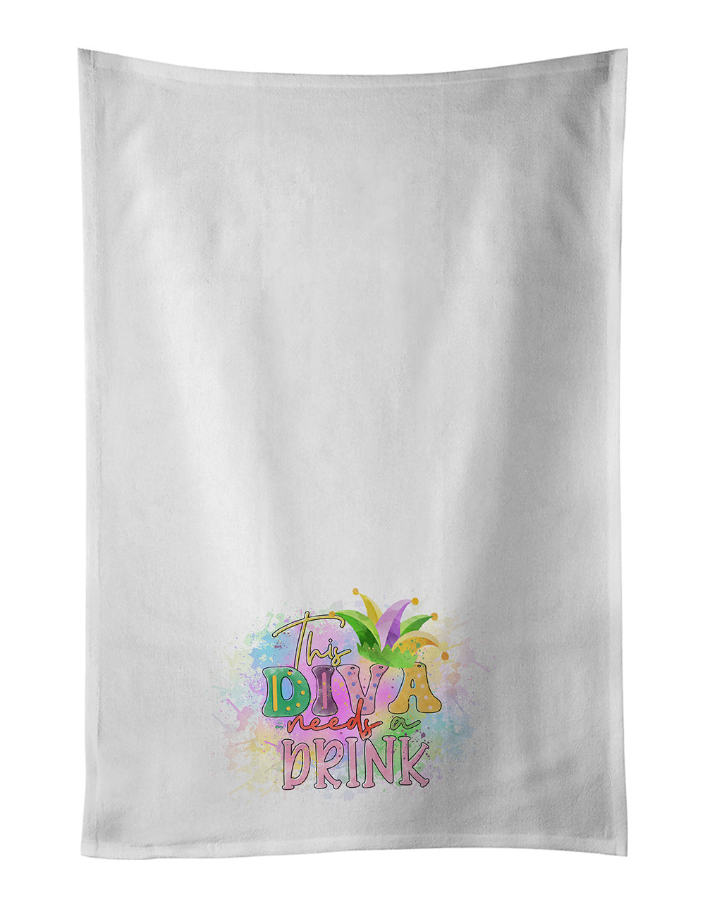 This Diva needs a Drink Mardi Gras Kitchen Towel Set of 2 White Dish Towels Decorative Bathroom Hand towel for Hand, Face, Hair, Yoga, Tea, Dishcloth, 19 X 28", White