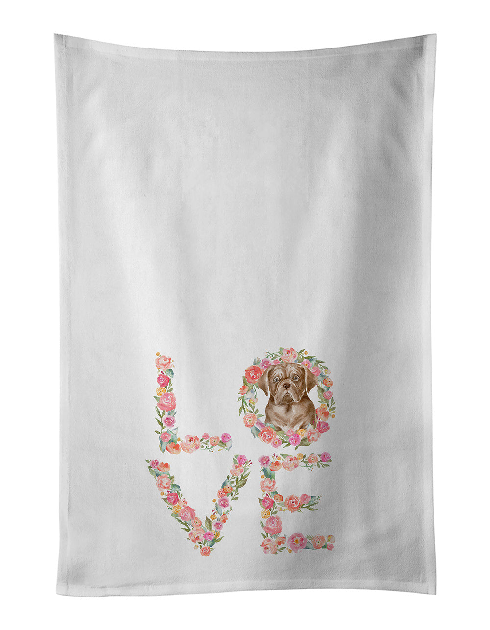 French Mastiff Love Kitchen Towel Set of 2 White Dish Towels Decorative Bathroom Hand towel for Hand, Face, Hair, Yoga, Tea, Dishcloth, 19 X 28", White