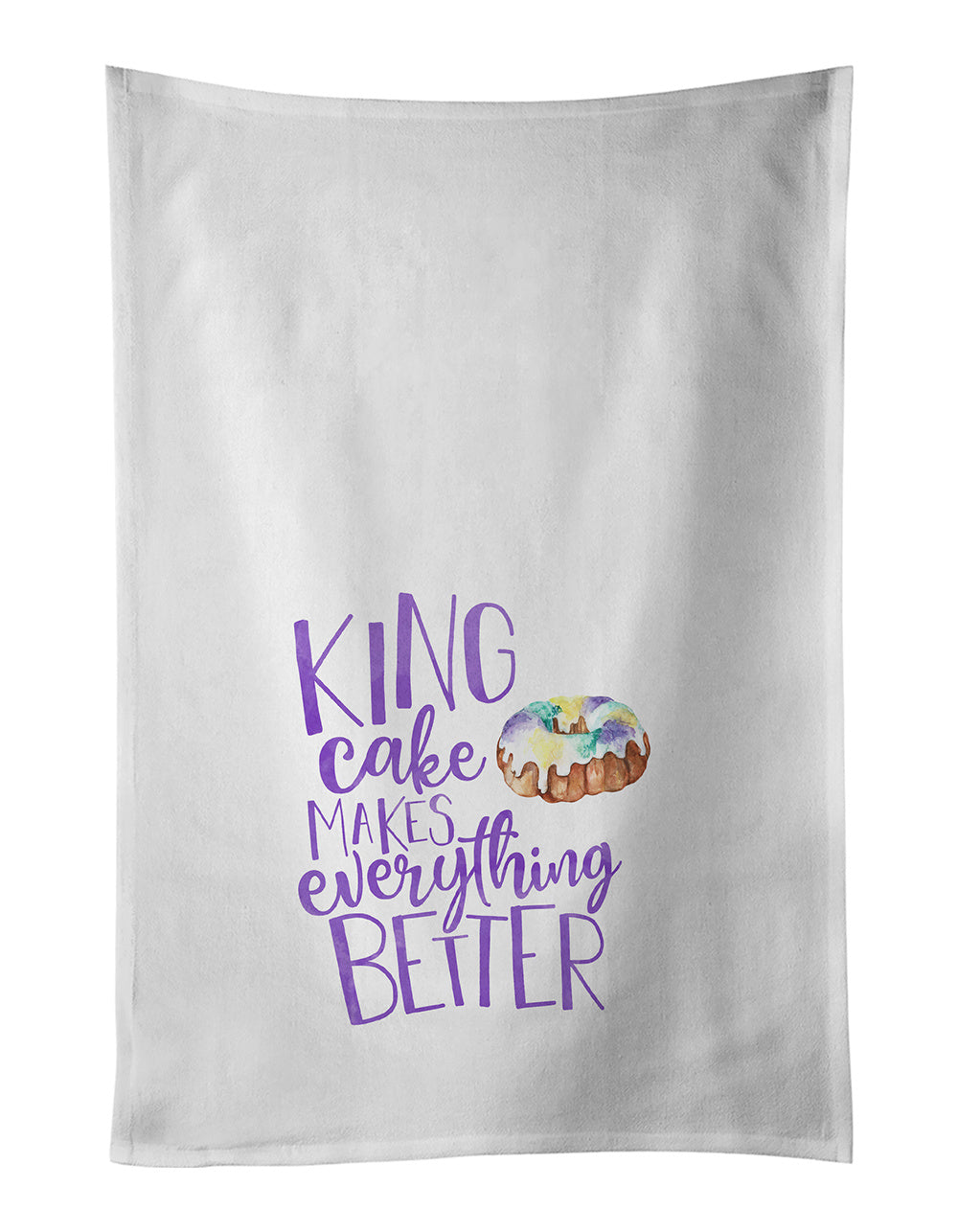 NEW King Cake Makes Mardi Gras Kitchen Towel Set of 2 White Dish Towels Decorative Bathroom Hand towel for Hand, Face, Hair, Yoga, Tea, Dishcloth, 19 X 28", White