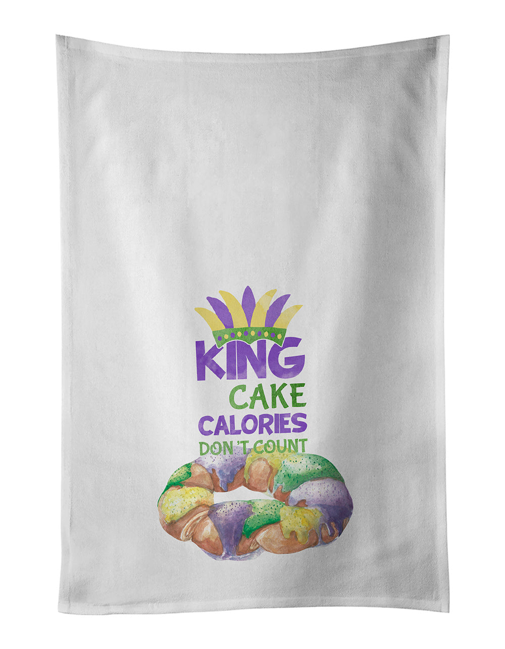 NEW King Cake Calories Don't Count Mardi Gras Kitchen Towel Set of 2 White Dish Towels Decorative Bathroom Hand towel for Hand, Face, Hair, Yoga, Tea, Dishcloth, 19 X 28", White