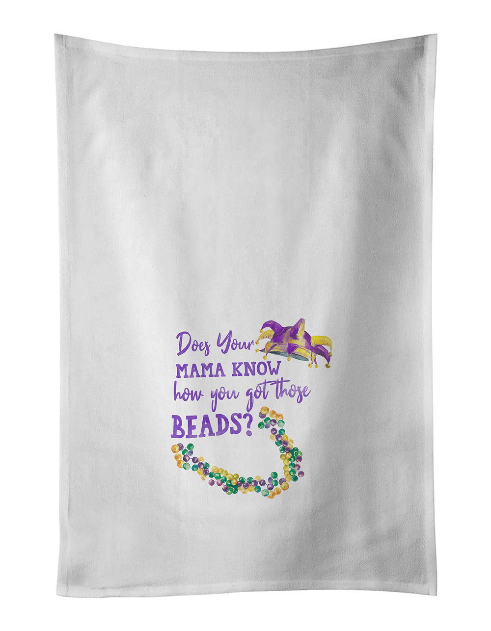 NEW Does your Mother Know Mardi Gras Kitchen Towel Set of 2 White Dish Towels Decorative Bathroom Hand towel for Hand, Face, Hair, Yoga, Tea, Dishcloth, 19 X 28", White