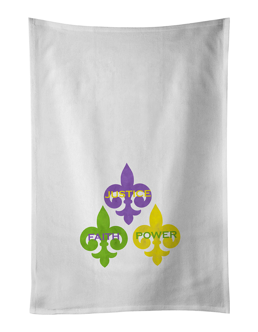 NEW Justice Faith Power Mardi Gras Kitchen Towel Set of 2 White Dish Towels Decorative Bathroom Hand towel for Hand, Face, Hair, Yoga, Tea, Dishcloth, 19 X 28", White