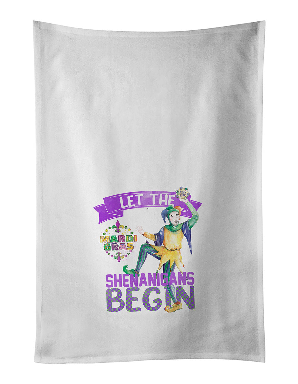 NEW Let the Shenanigans Begin Mardi Gras Kitchen Towel Set of 2 White Dish Towels Decorative Bathroom Hand towel for Hand, Face, Hair, Yoga, Tea, Dishcloth, 19 X 28", White